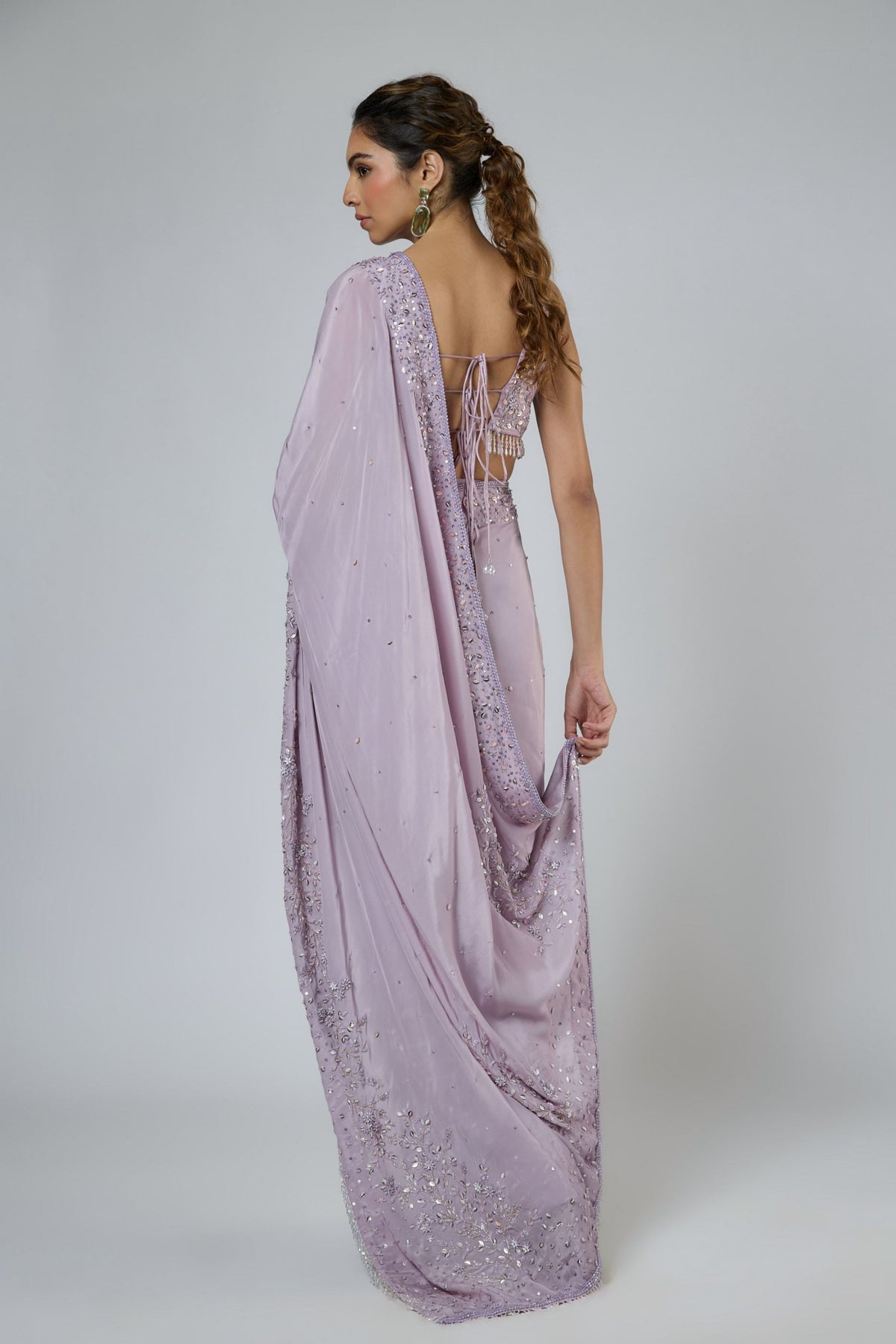 Lilac Heavy Draped Saree Set