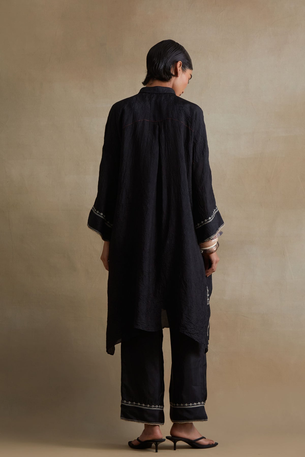 Black Stylized Embroidered Kaftan Set