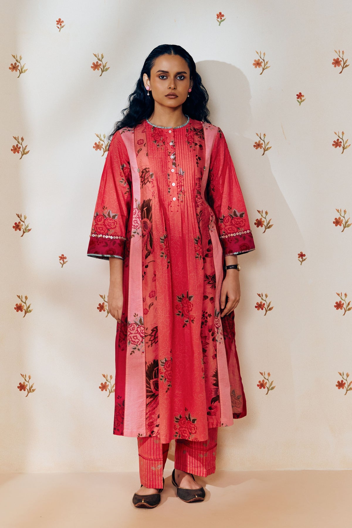 Pink Hand Printed Kurta Set