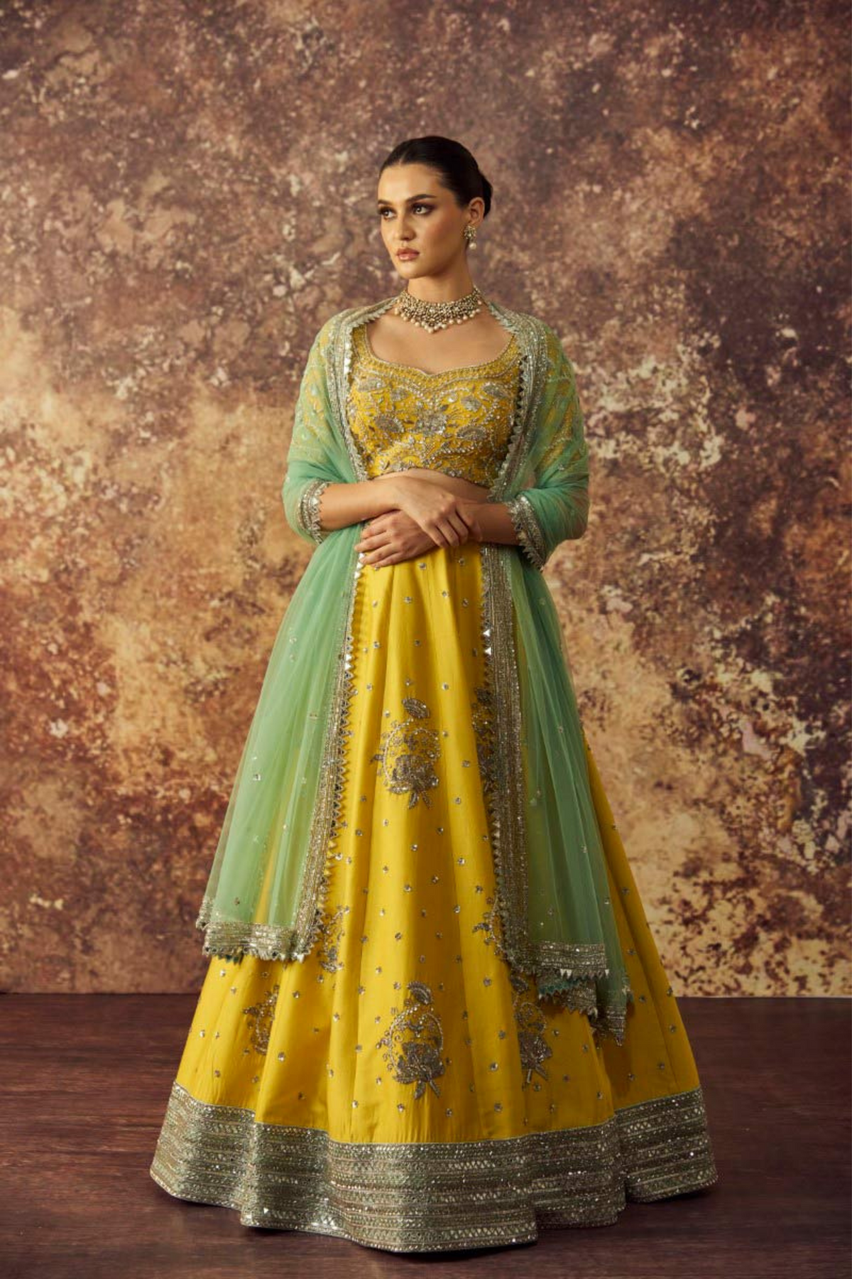 Yellow Chanderi Big Butas Lehenga Set