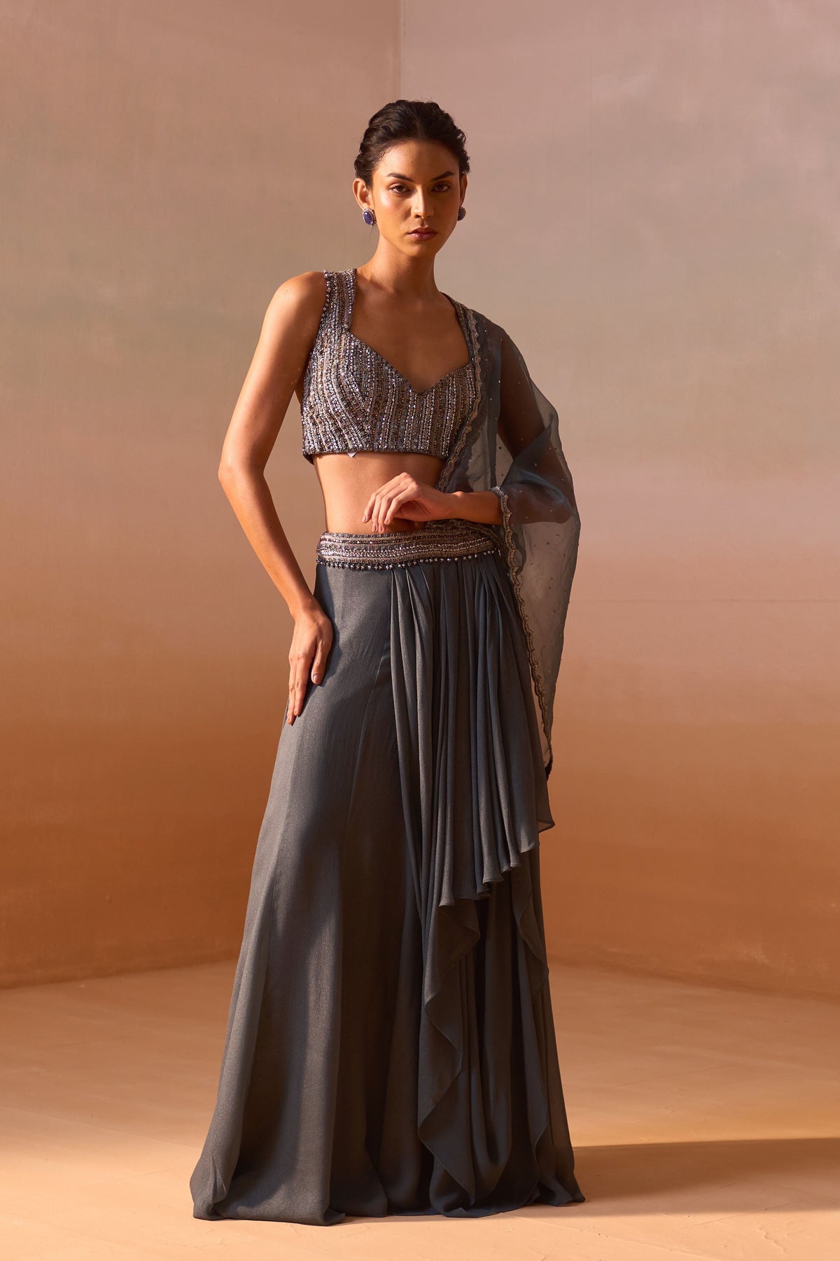 Grey Shimmer Draped Saree