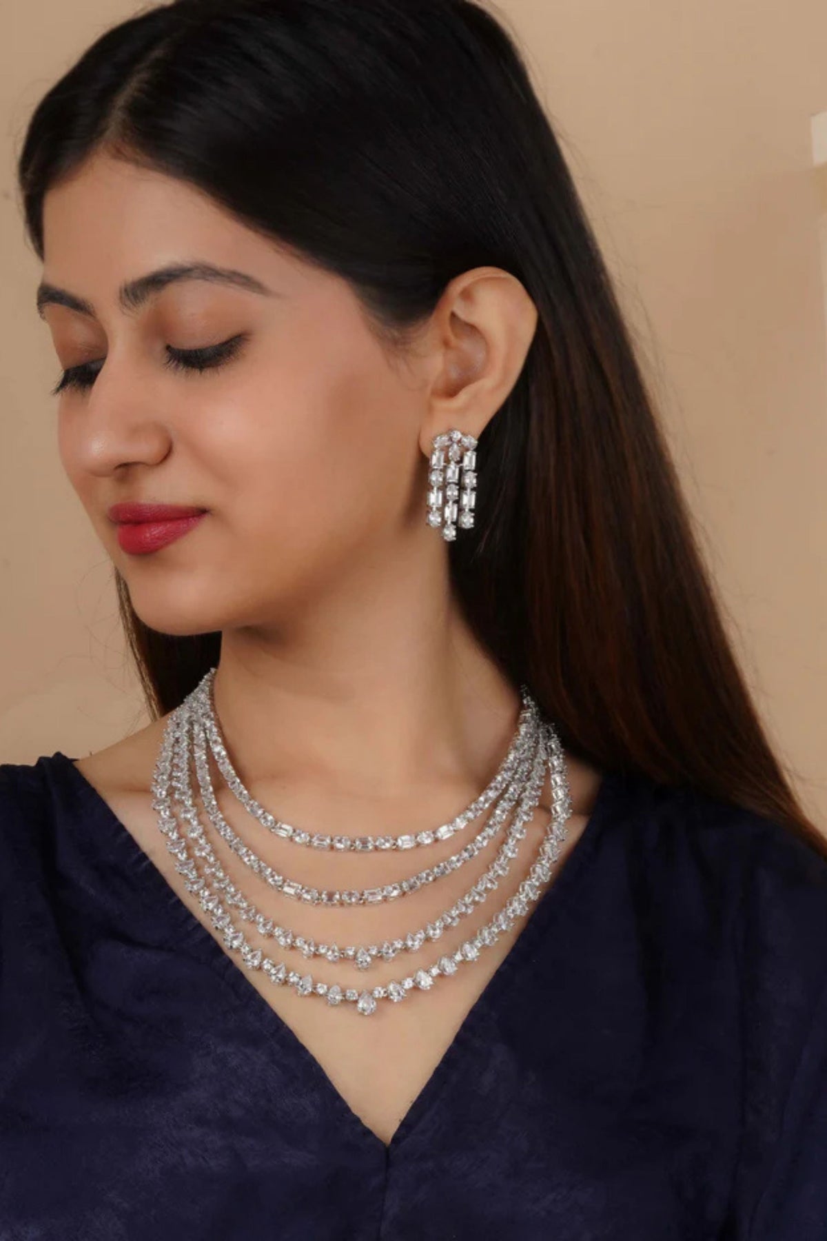 White Faux Diamond Necklace Set