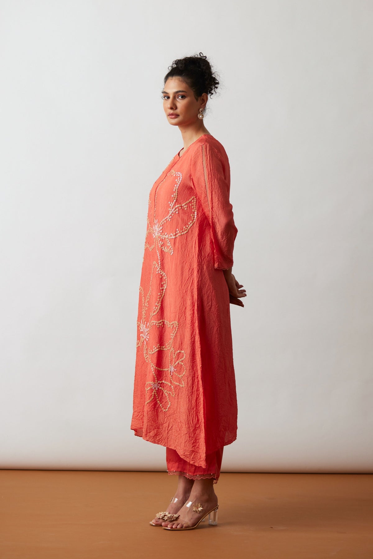 Coral Ombre Silk Kurta Set