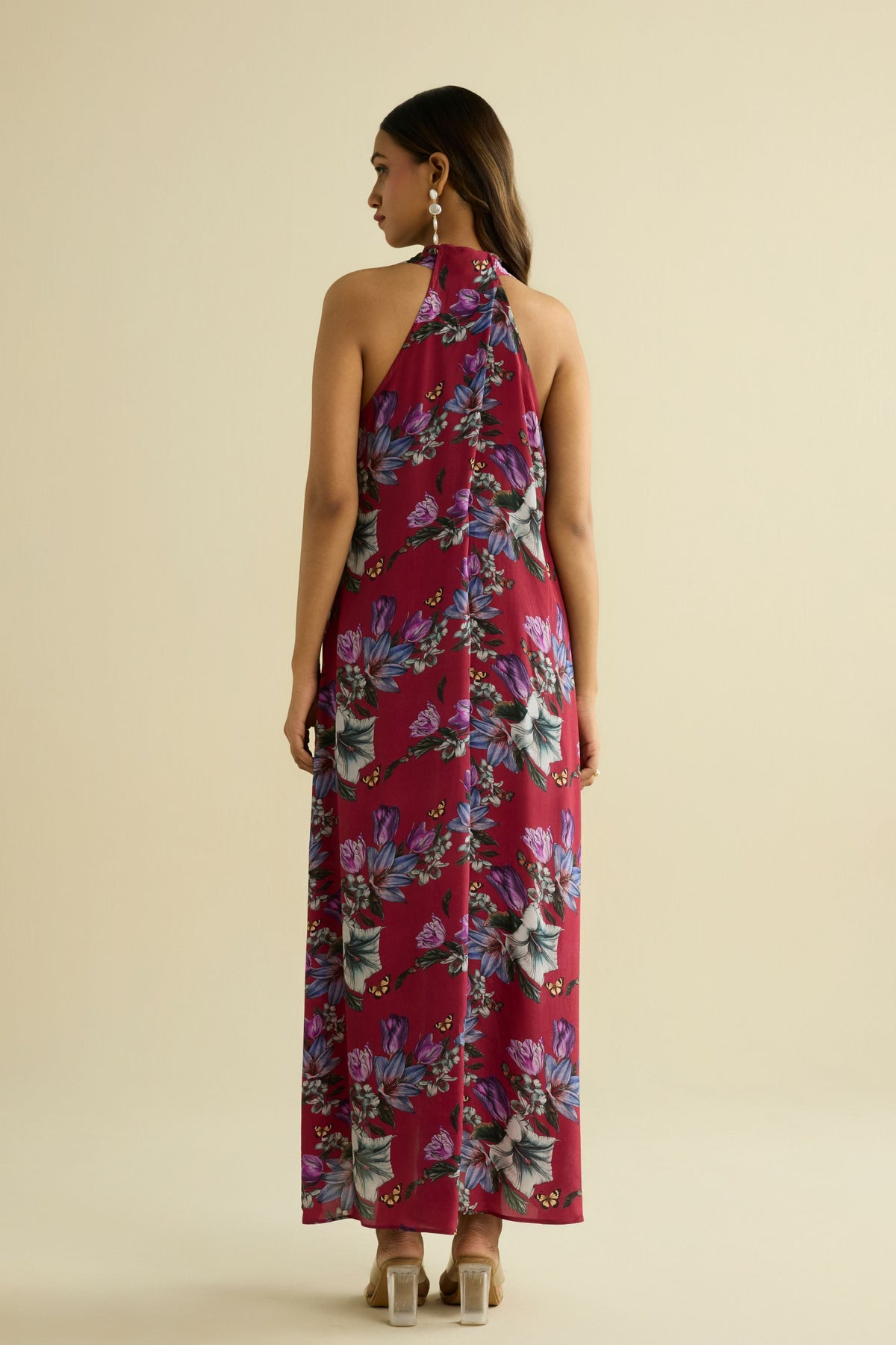 Maroon Embroidered Printed Dress
