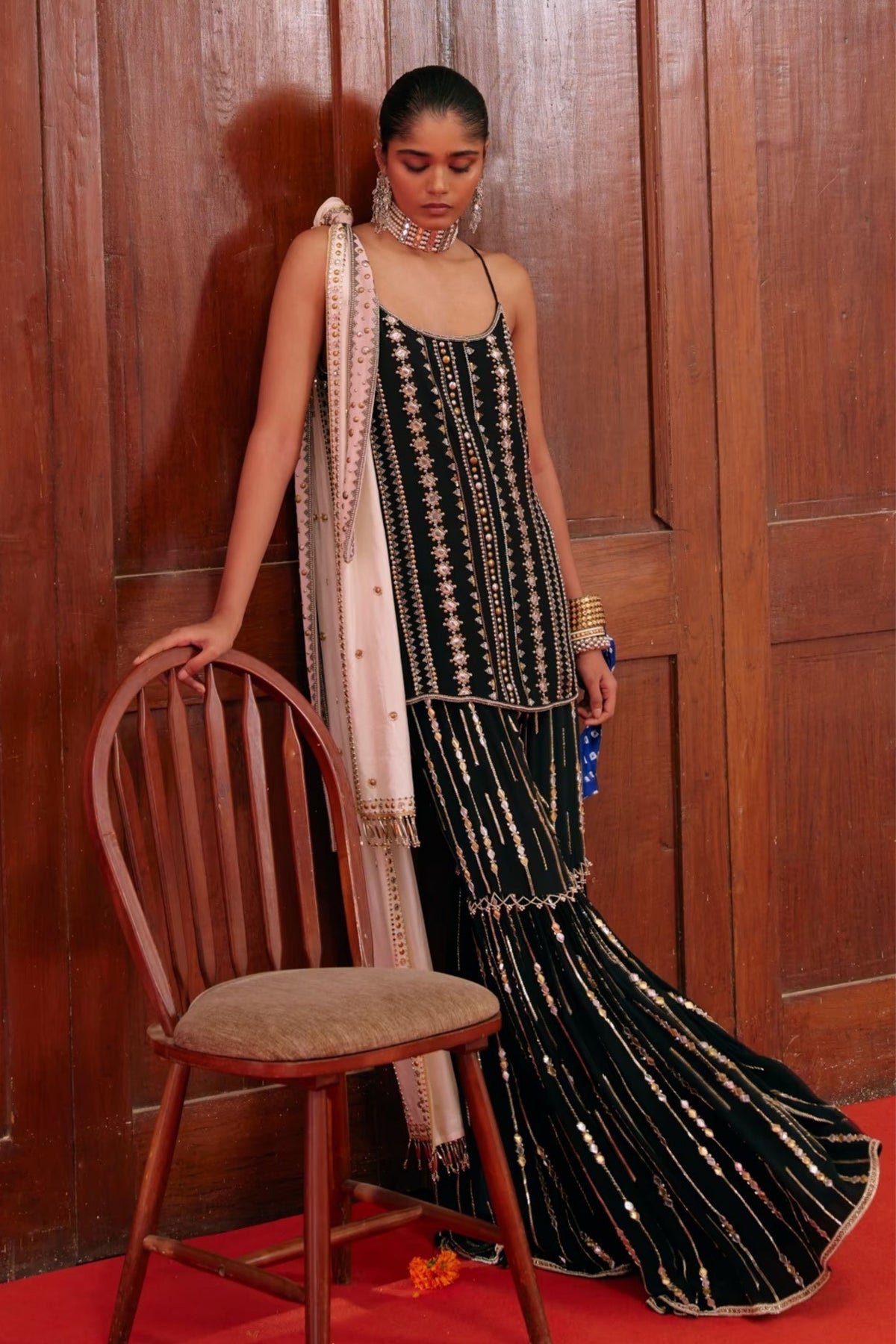 Black Studded Gharara Set