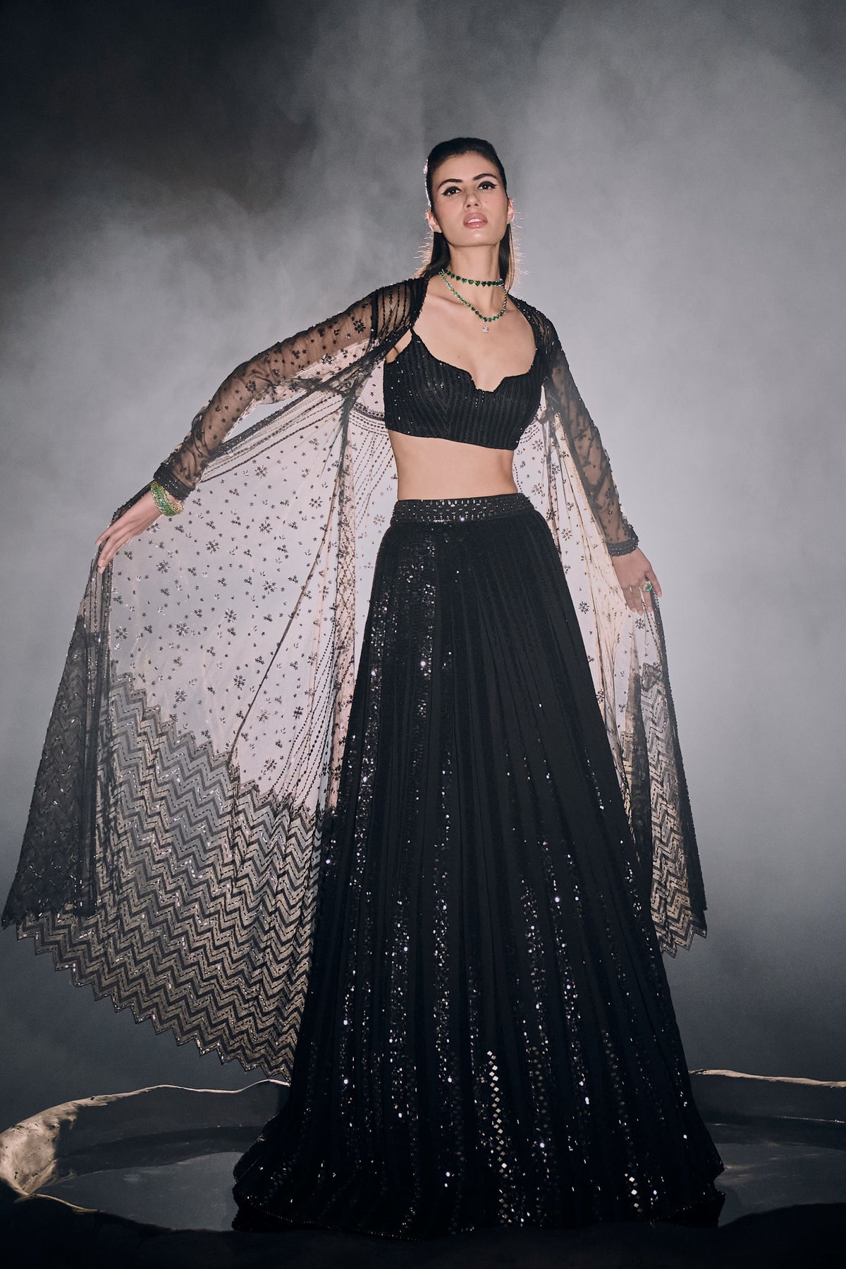 Black Sequins Stripe Lehenga
