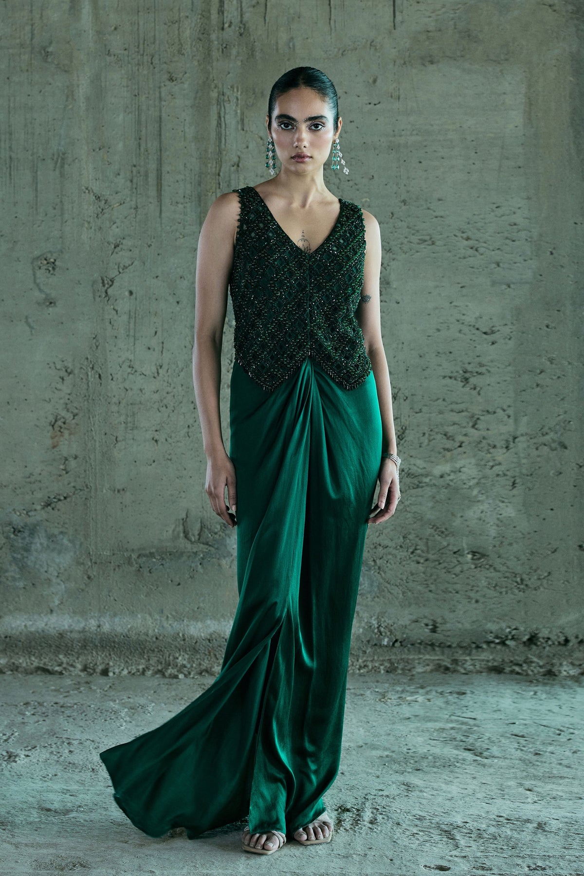 Emerald Crystal Jacket With Skirt Set