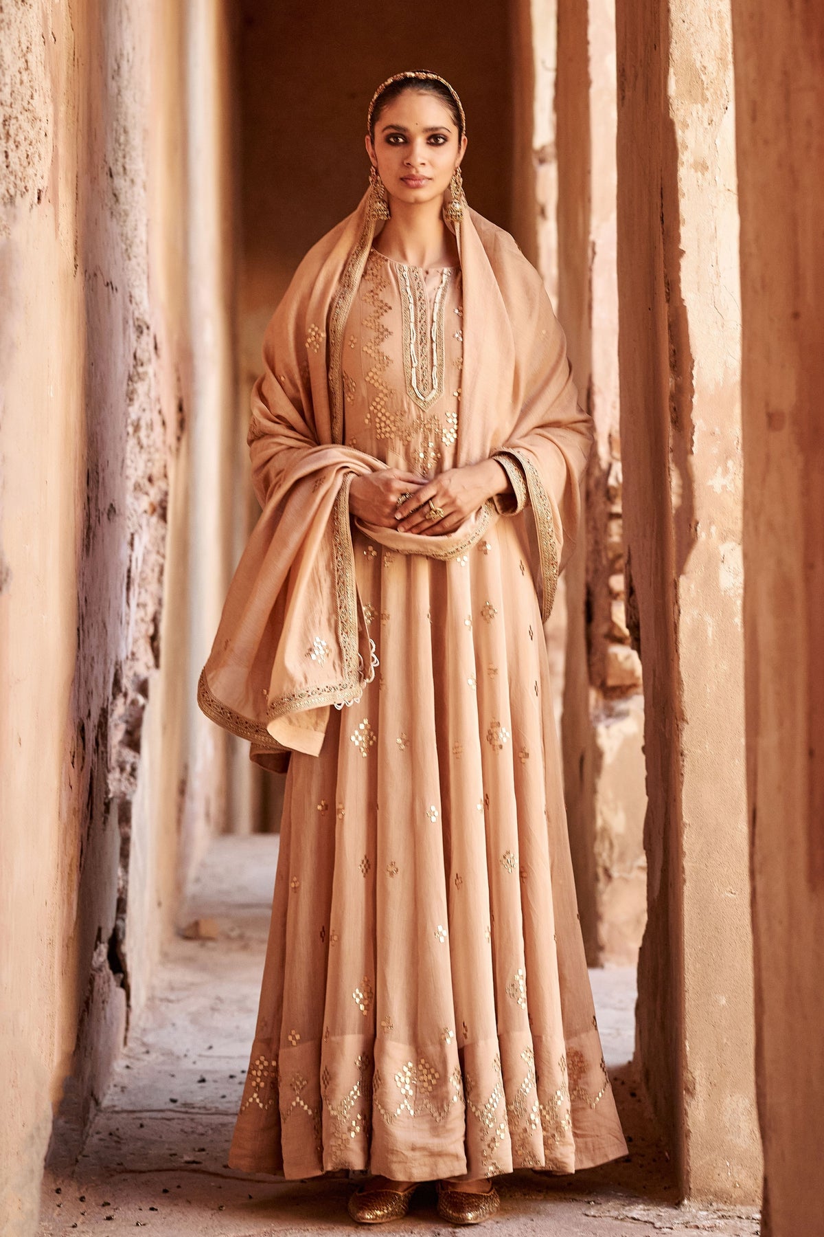 Chanderi Gota Anarkali Set