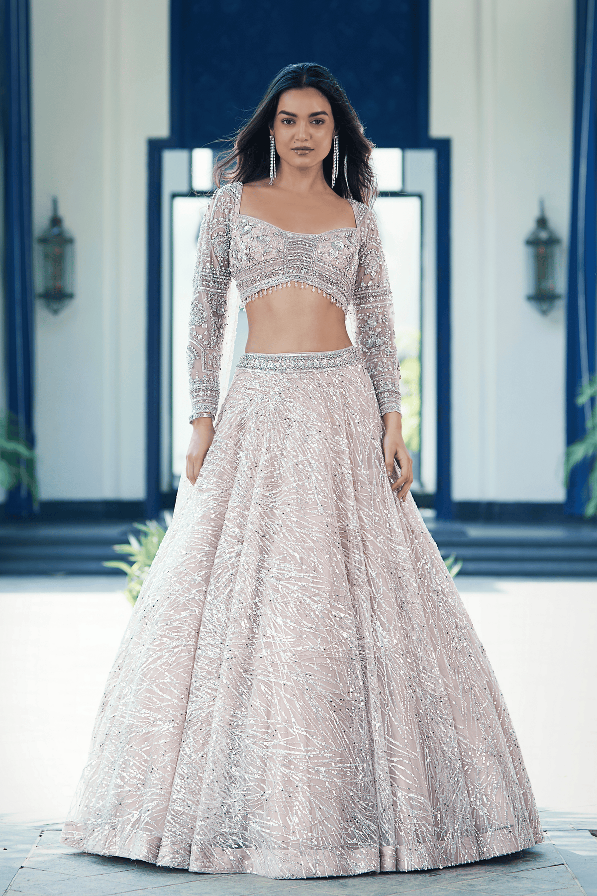 Ivory Embroidered Net Lehenga Set