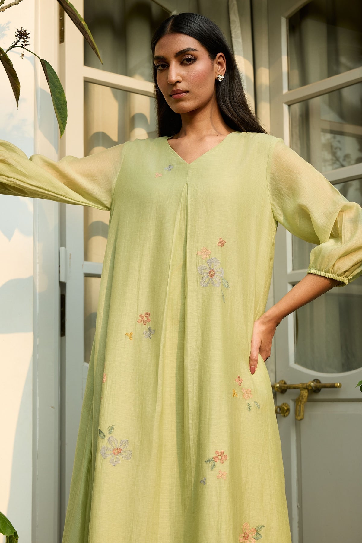 Lime Embroidered Floral Dress