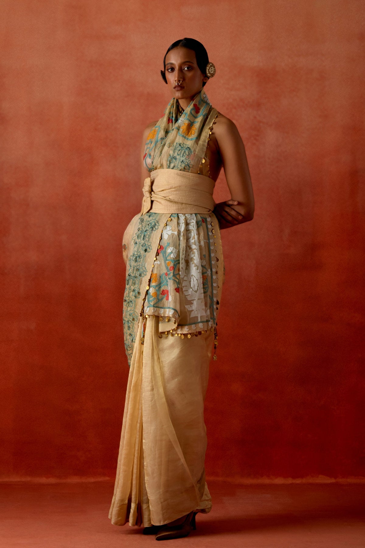 Gold Tissue Sari Set