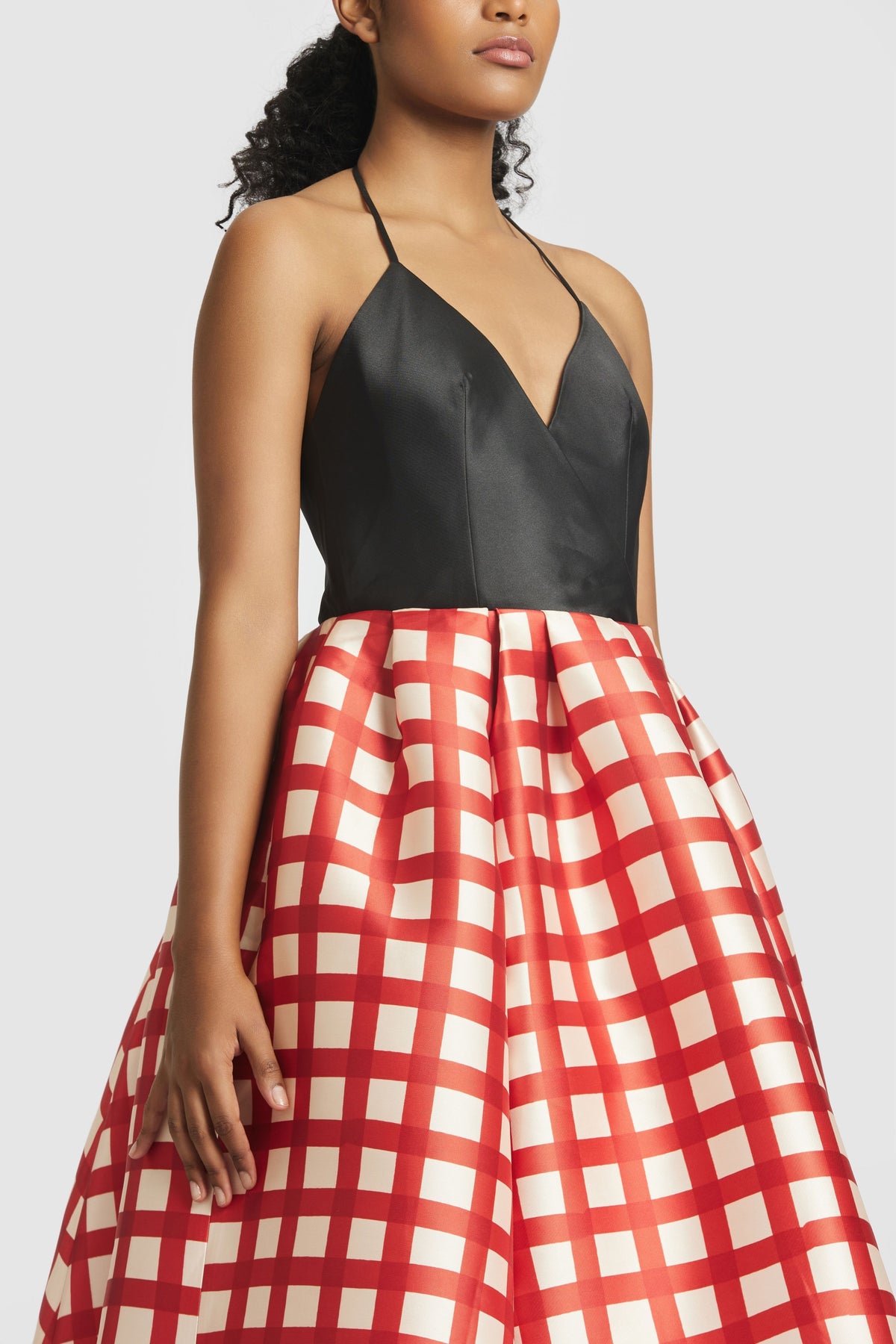 Red &amp; White Halter Midi Dress