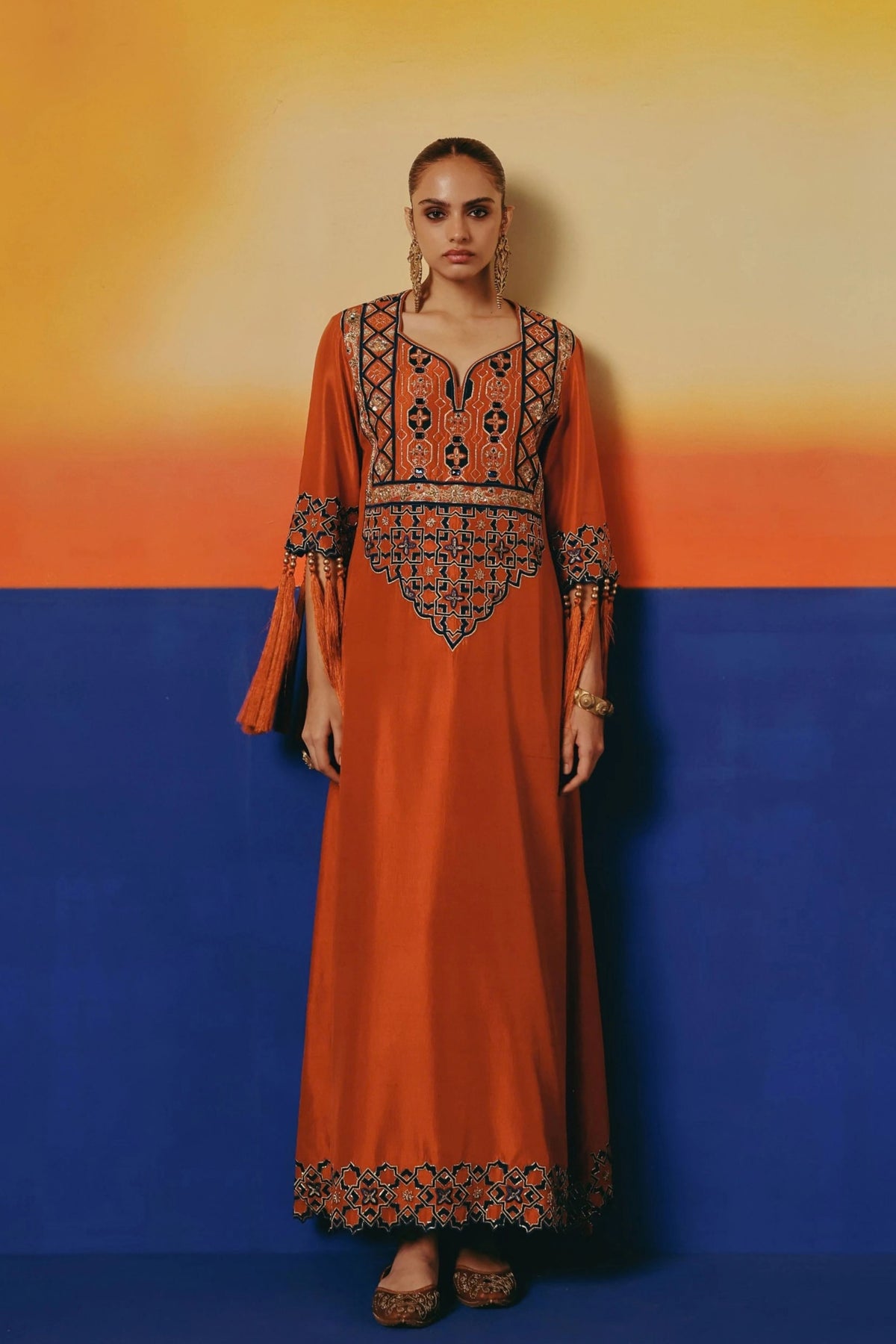 Orange Jaal Long Kurta Set