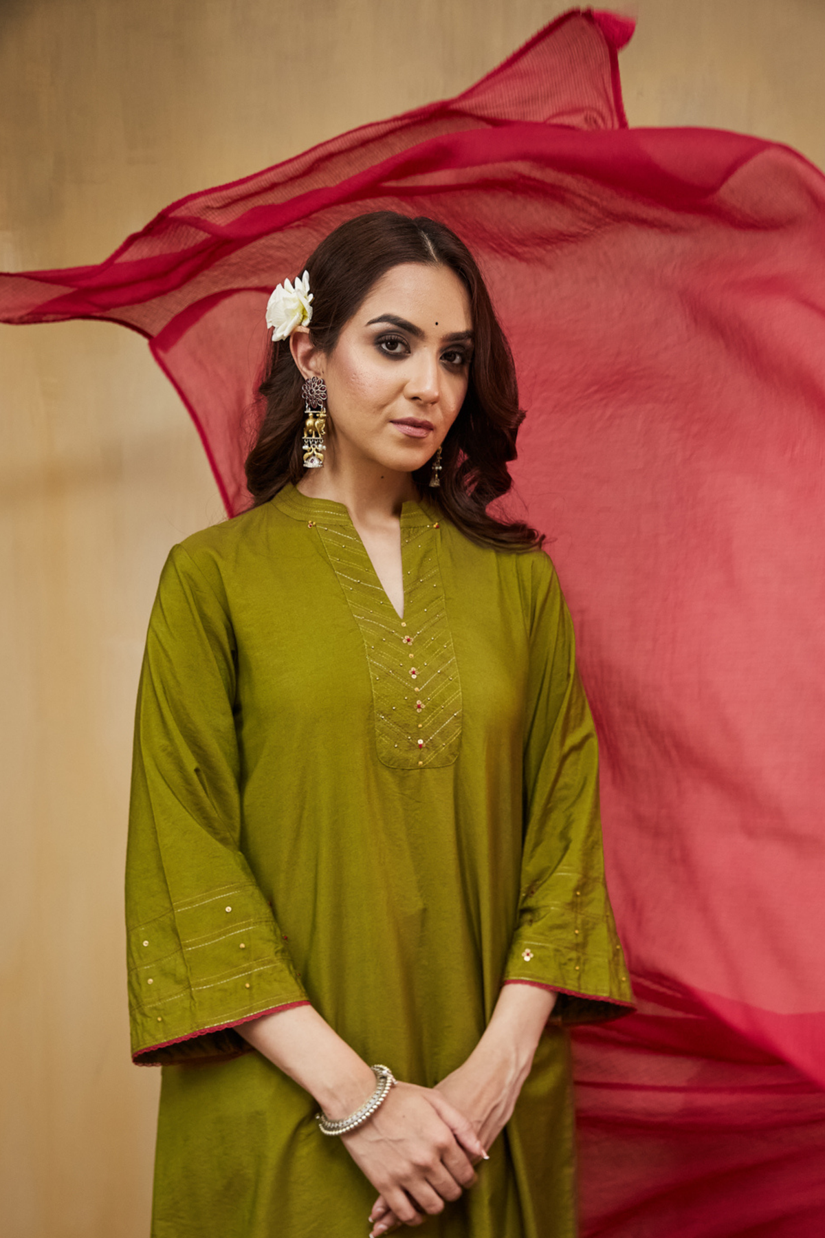 Olive Cotton Silk Samara Kurta Set