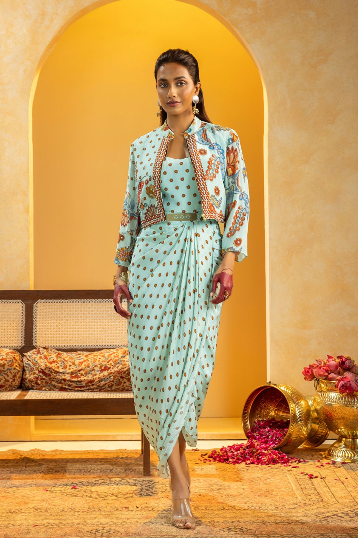 Blue Printed Statement Jacket Set