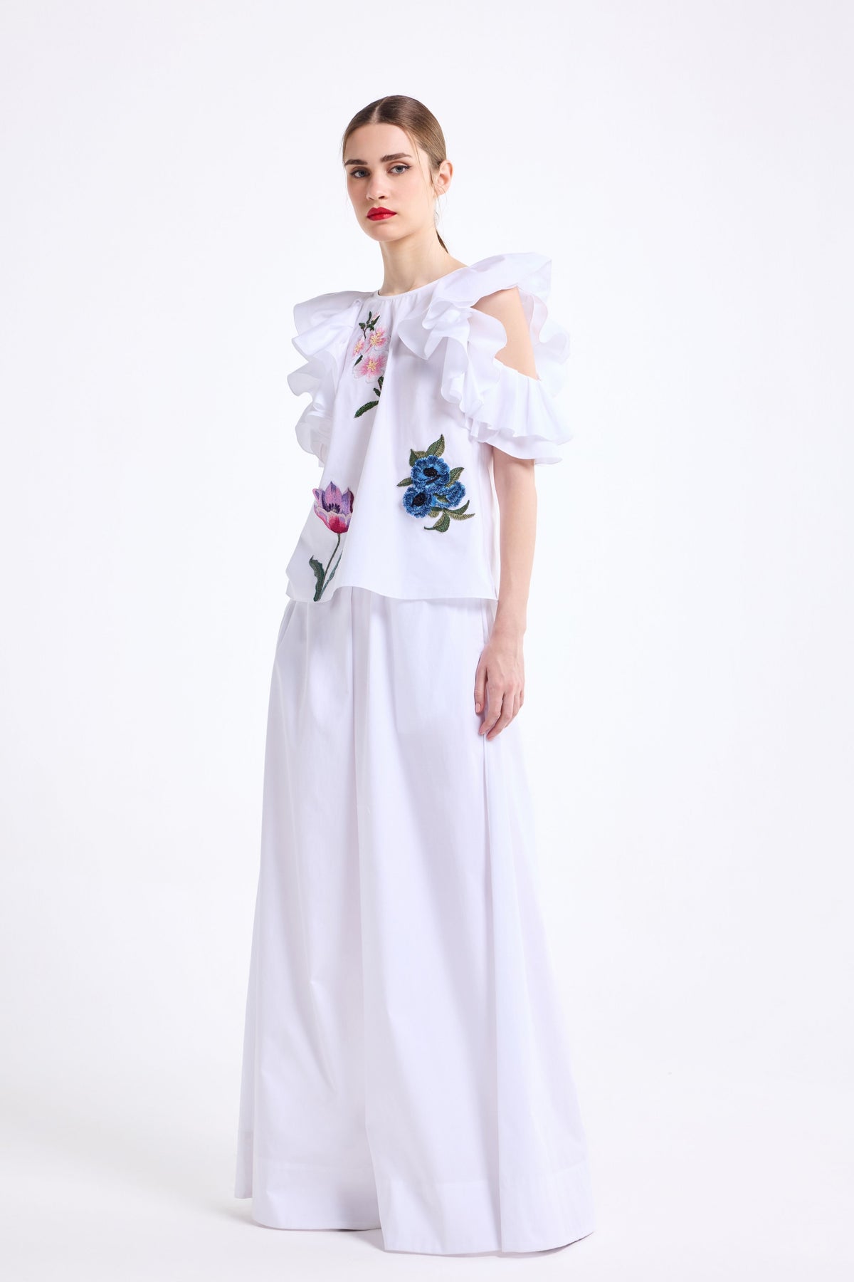 White Ruffle Top With Pants