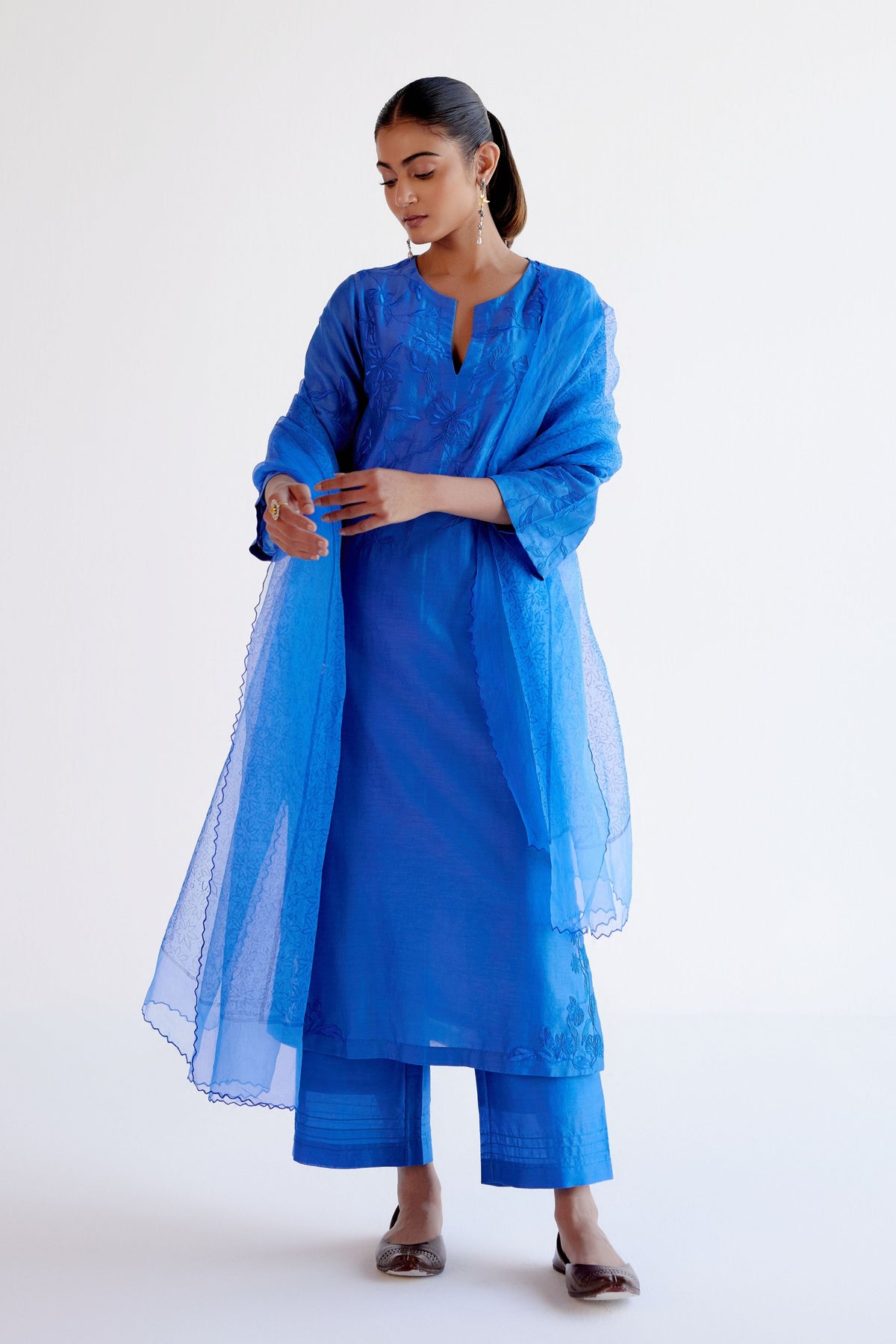 Bright Blue Resham Kurta Set