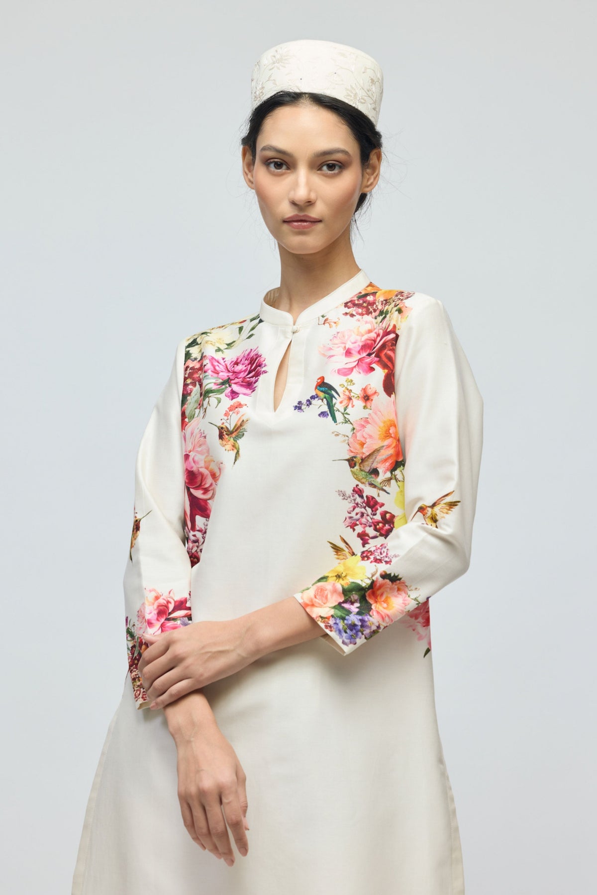 Floral Printed Ivory Tunic Set