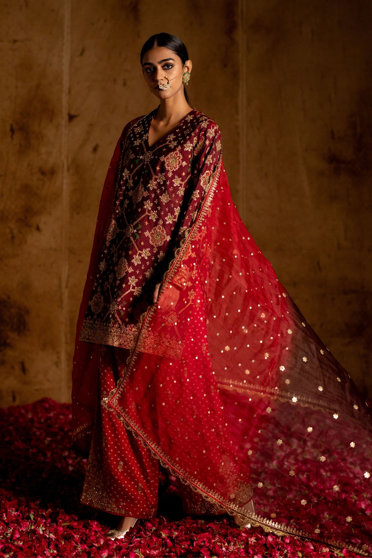 Brown Red Dual-Tone Dupatta