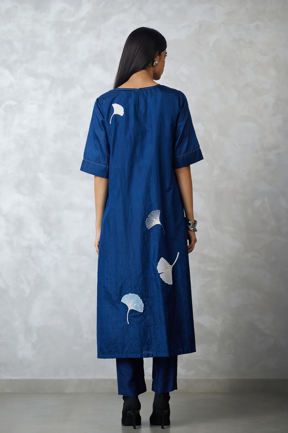 Indigo Ginkgo Silk Kurta Set