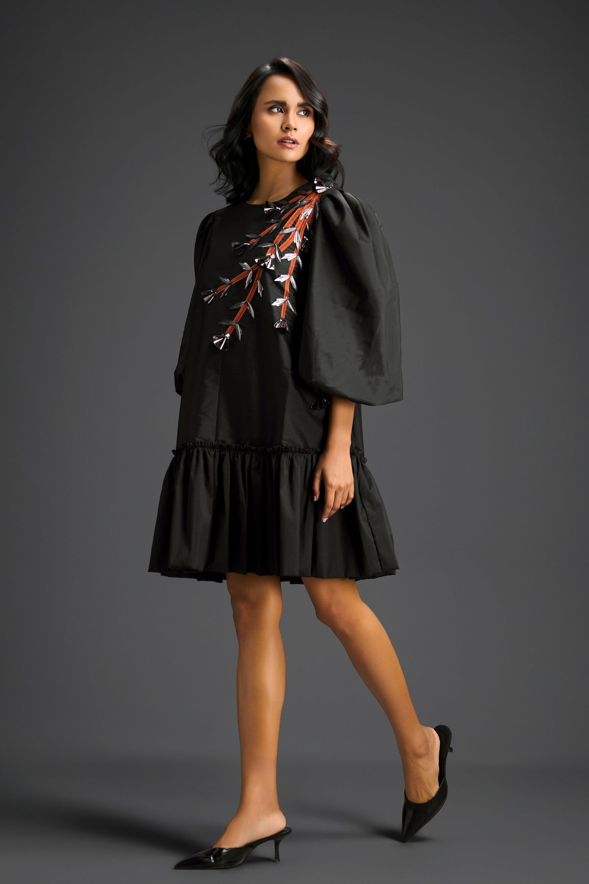 Black Floral Embroidery Dress