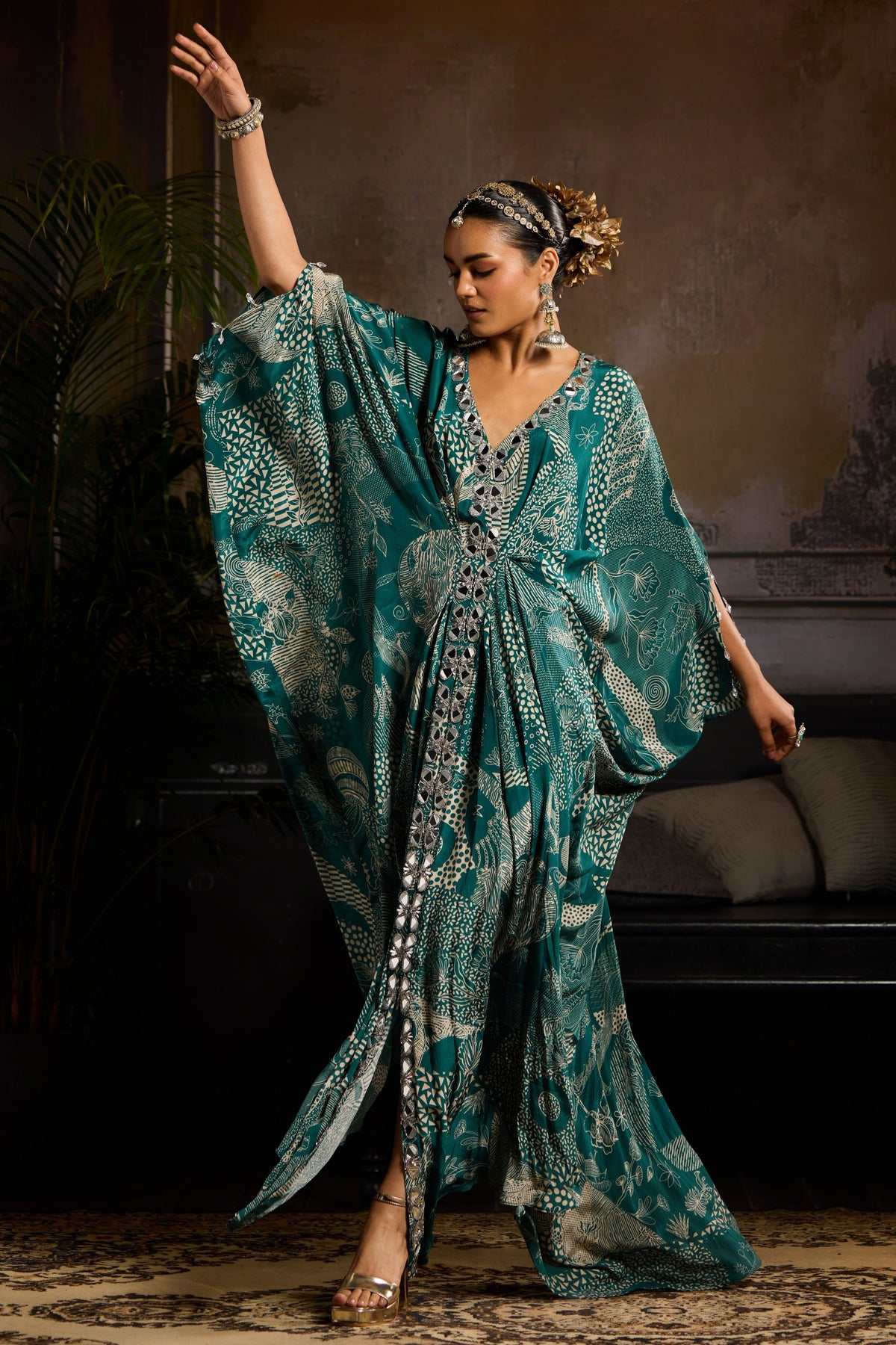 Teal Printed Kaftan