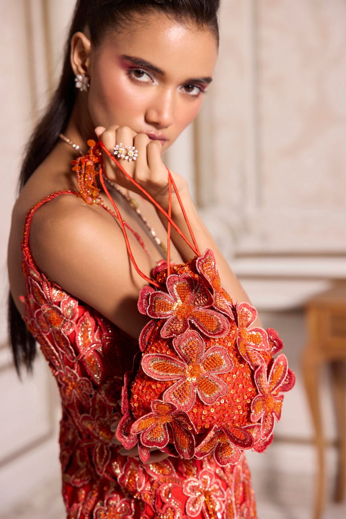 Rust Floral Cut-work Sharara Set