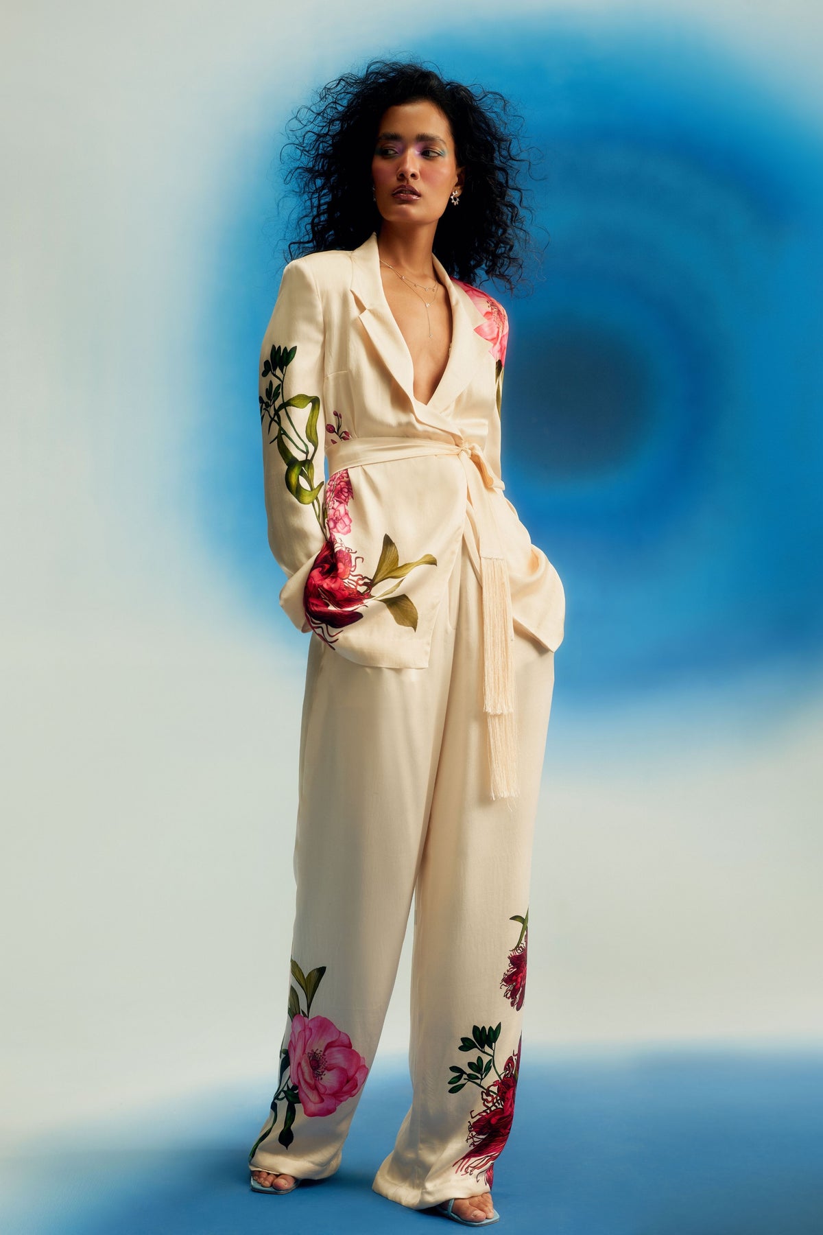 Floral Satin Statement Pants