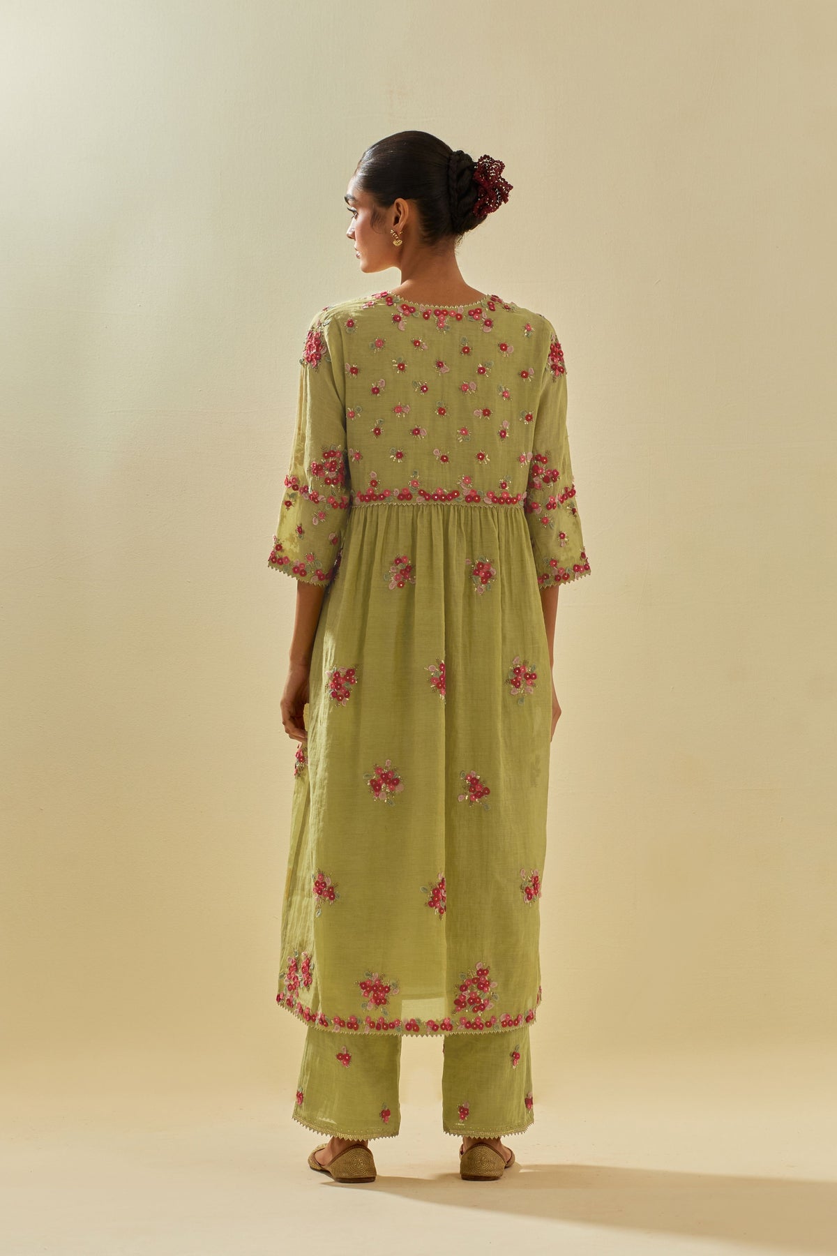Green V Neck Kurta Set