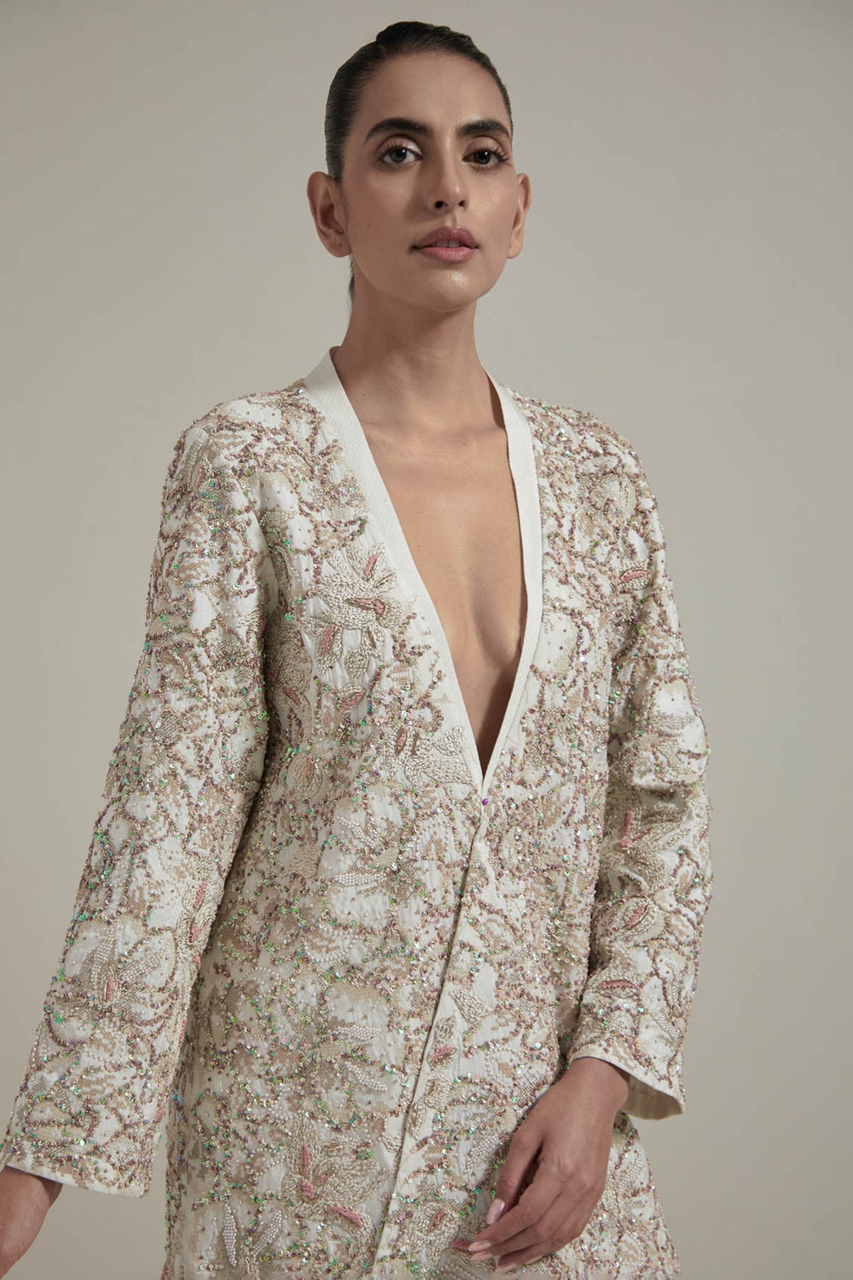 Ivory Embellished Jacket Set