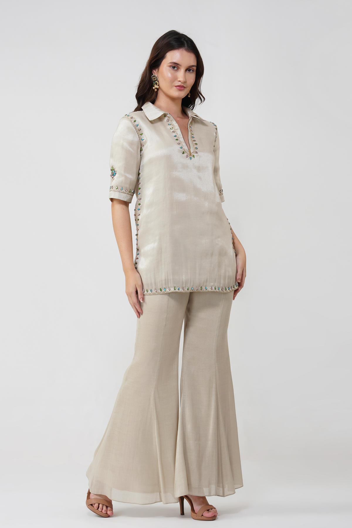 Crystal Leaf Zipped Tunic Set