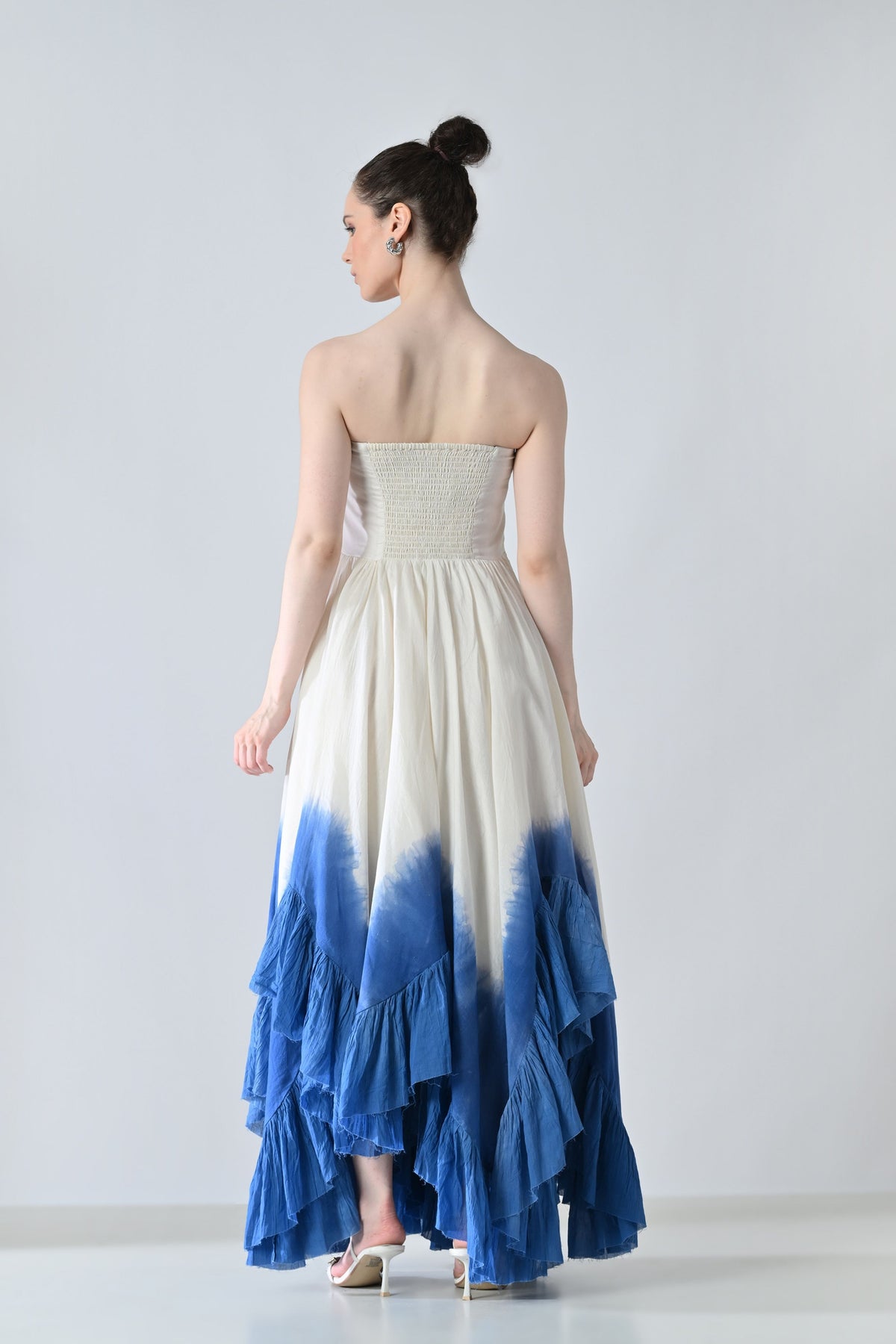 White & Blue Ombre Off Shoulder Dress