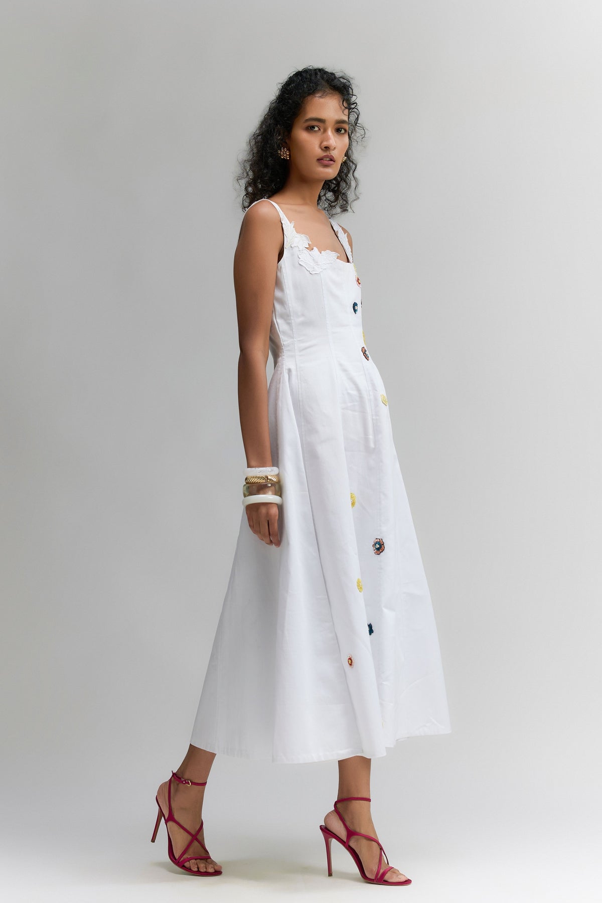 White Lyla Twill Cotton Midi Dress