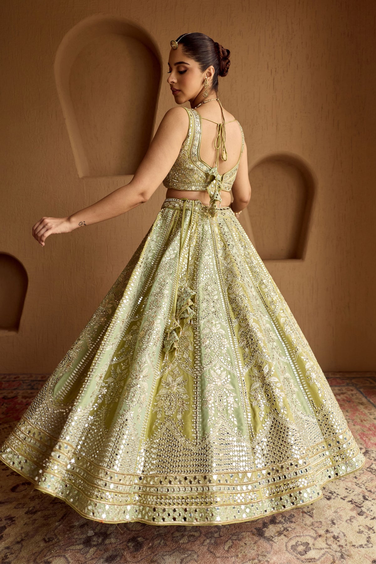 Green Kali Tissue Lehenga Set