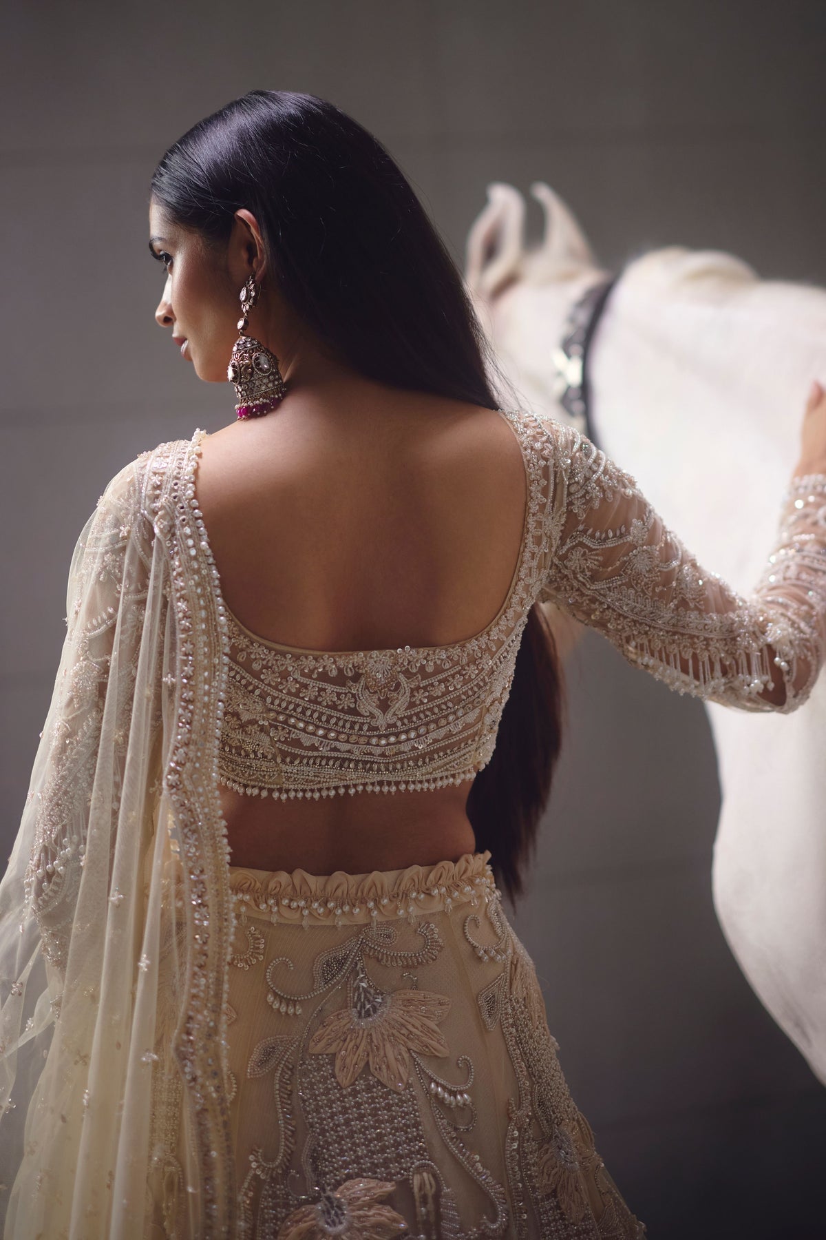 Ivory Embroidered Floral Lehenga Set