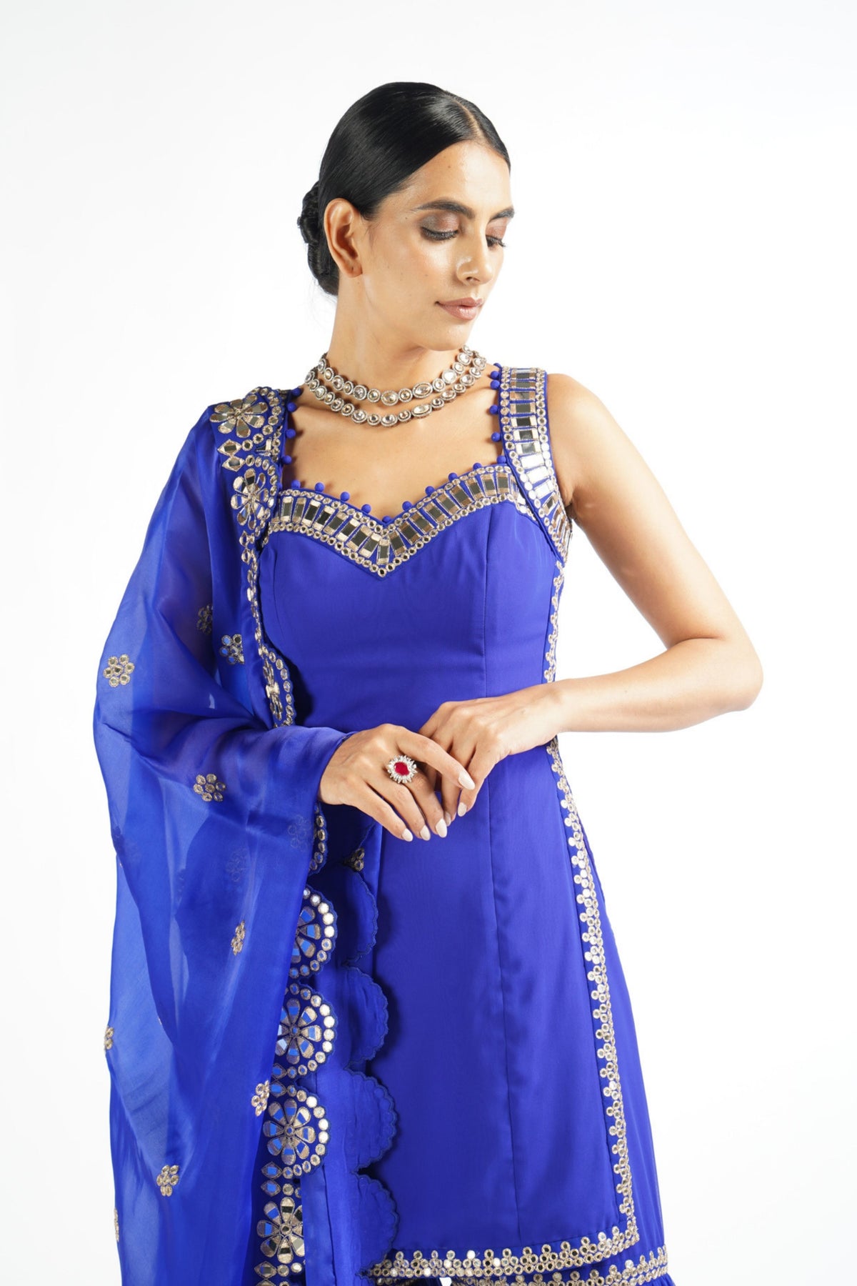 Royal Blue Georgette Sharara Set