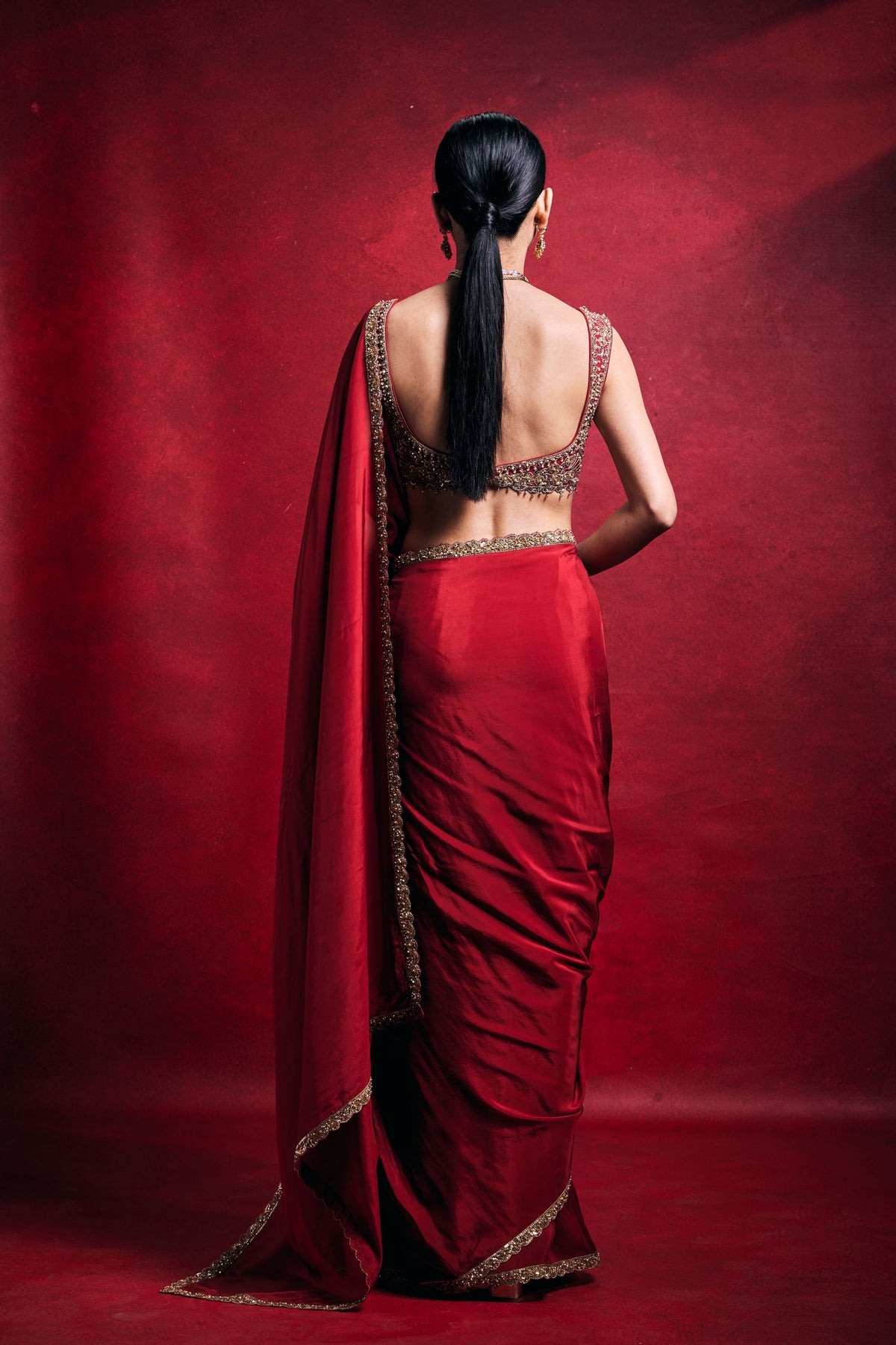 Red Habutai Saree Set