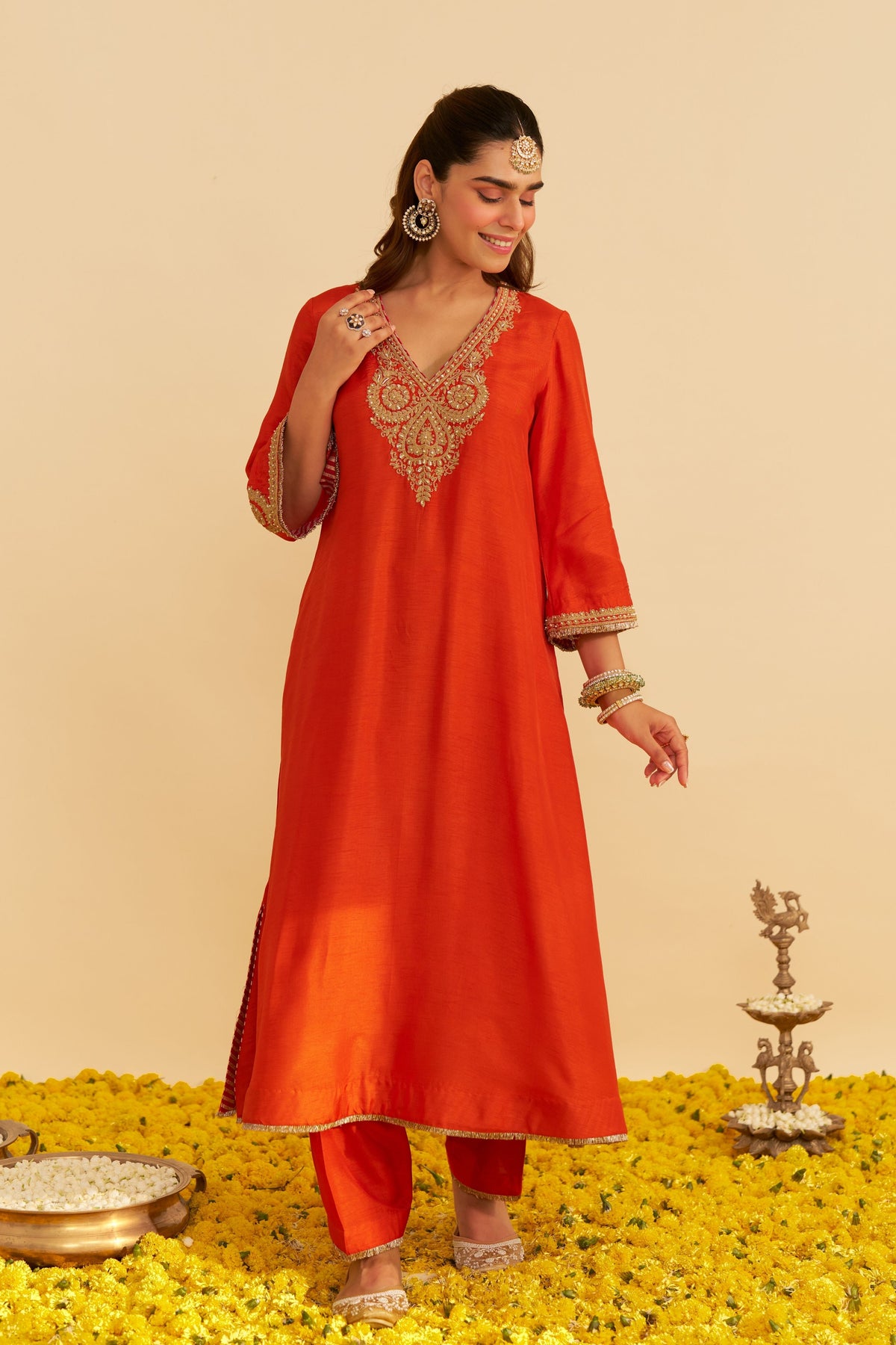 Haayat Orange Kaftan With Salwar
