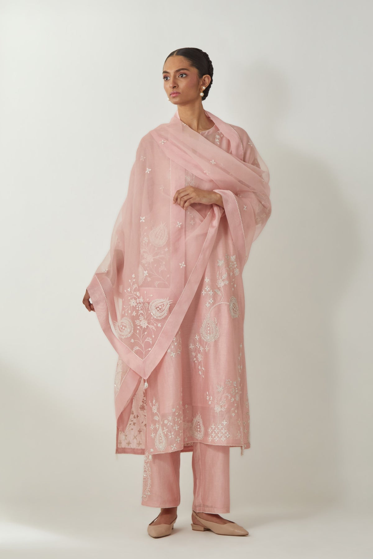 Pink Silk Organza Dupatta
