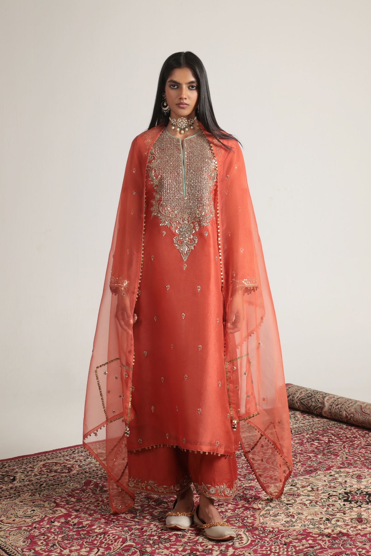 Zar-Rang Orange Long Kurta Set