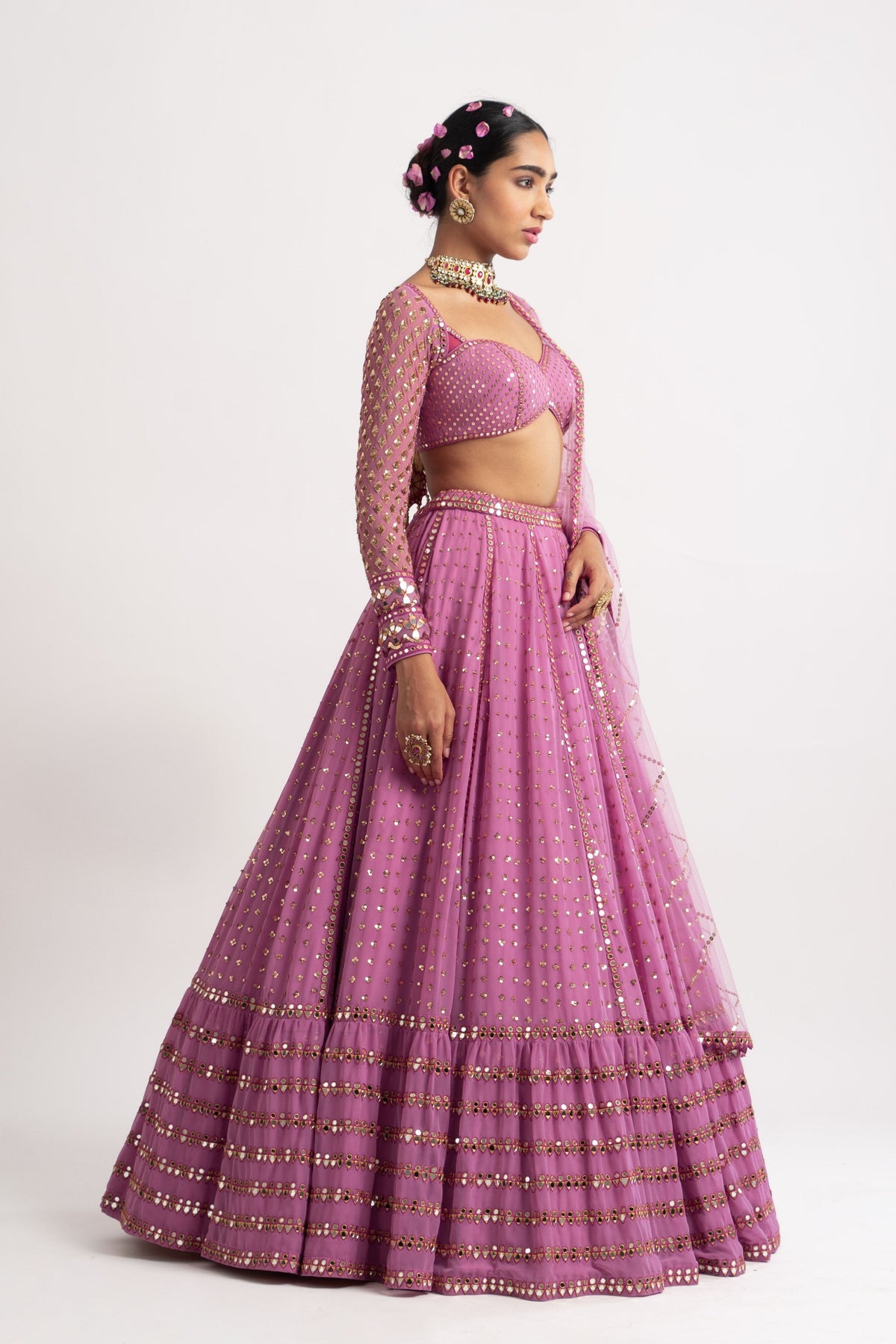 Dark blush single tier lehenga