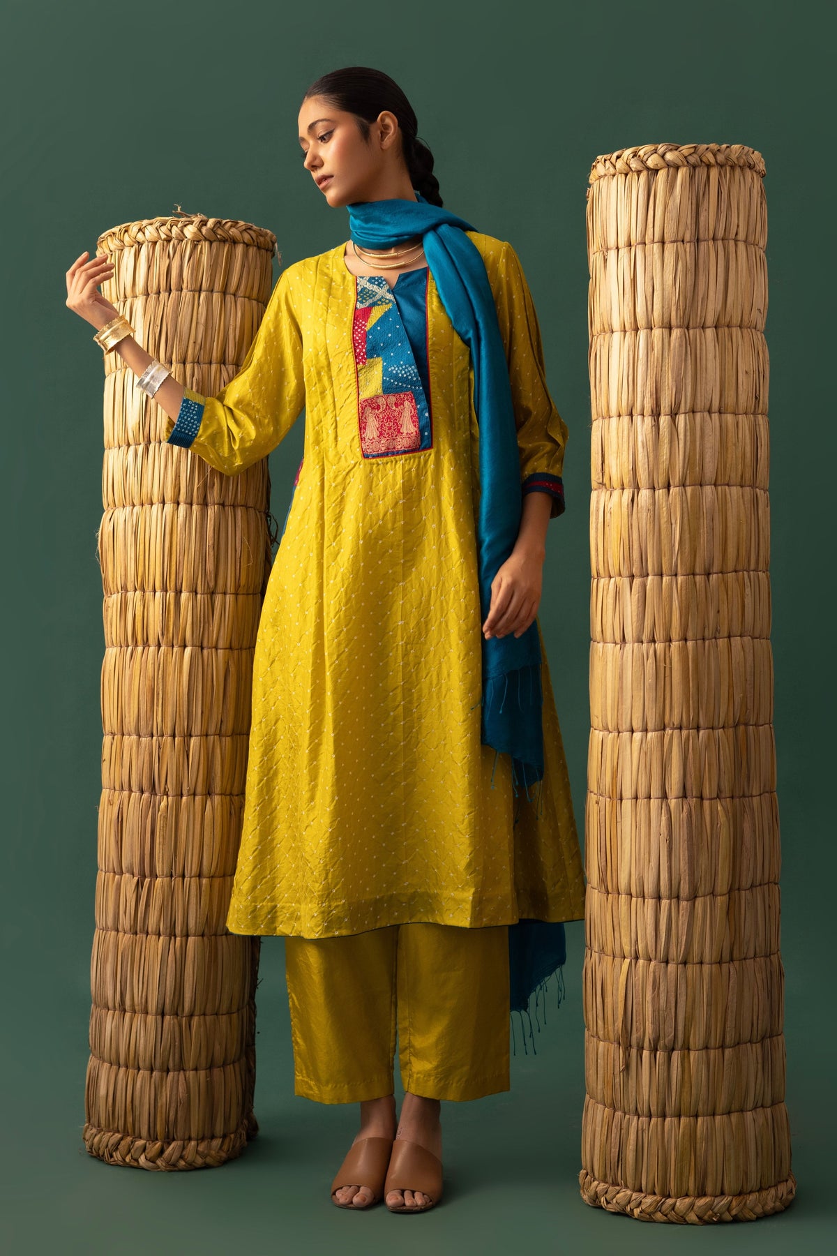 Green Bandhani Kurta Set