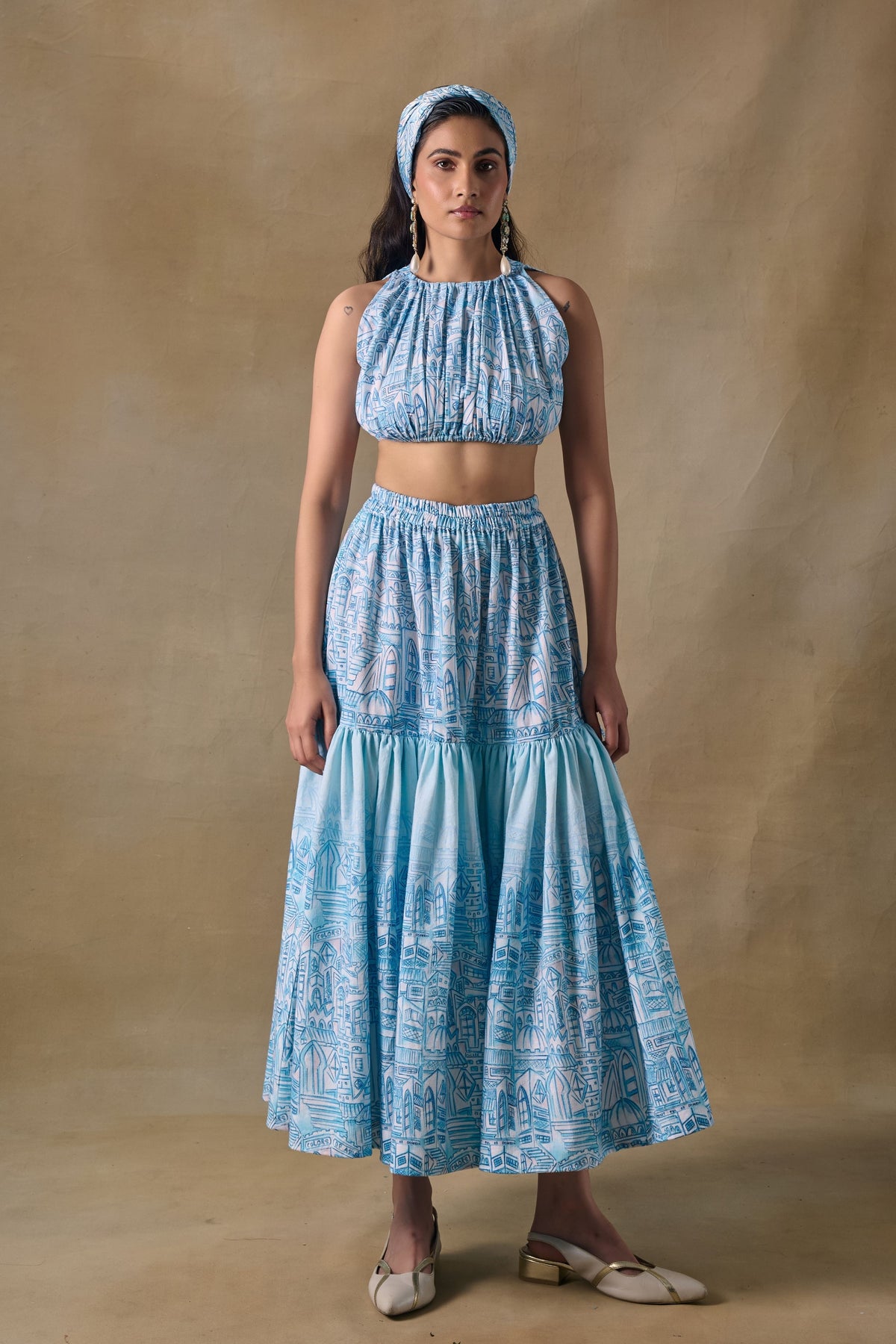 Blue Landscape Gathered Top