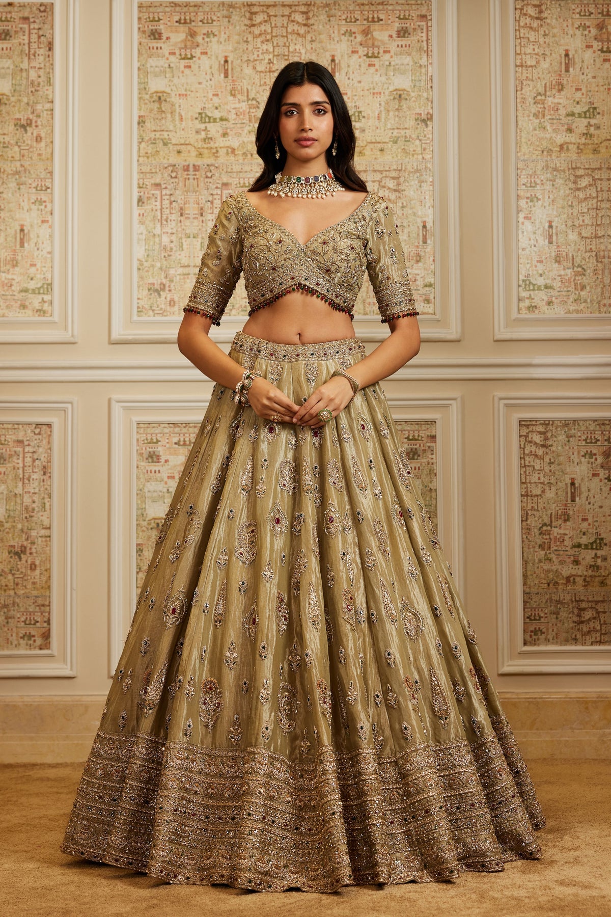 Firdous Gold Lehenga Set