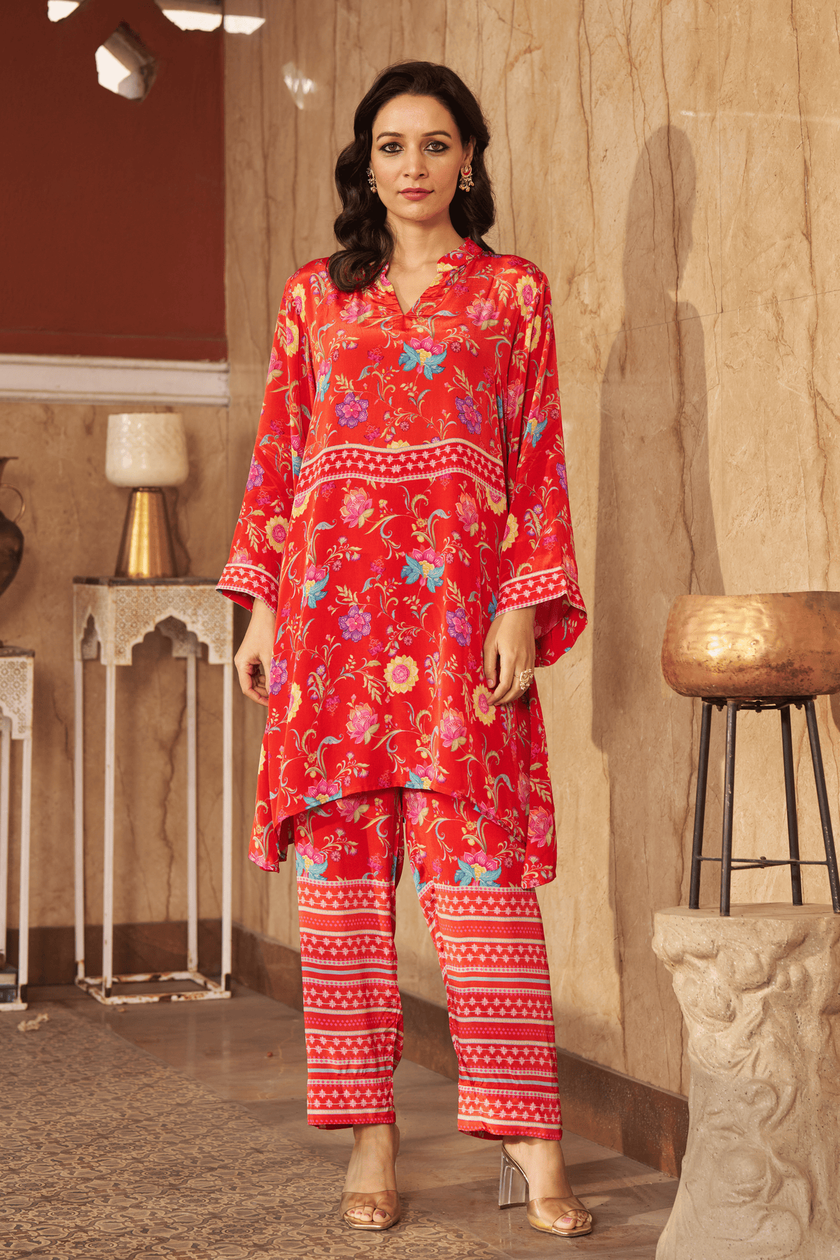 Ruya Burnt Orange Floral Tunic Set
