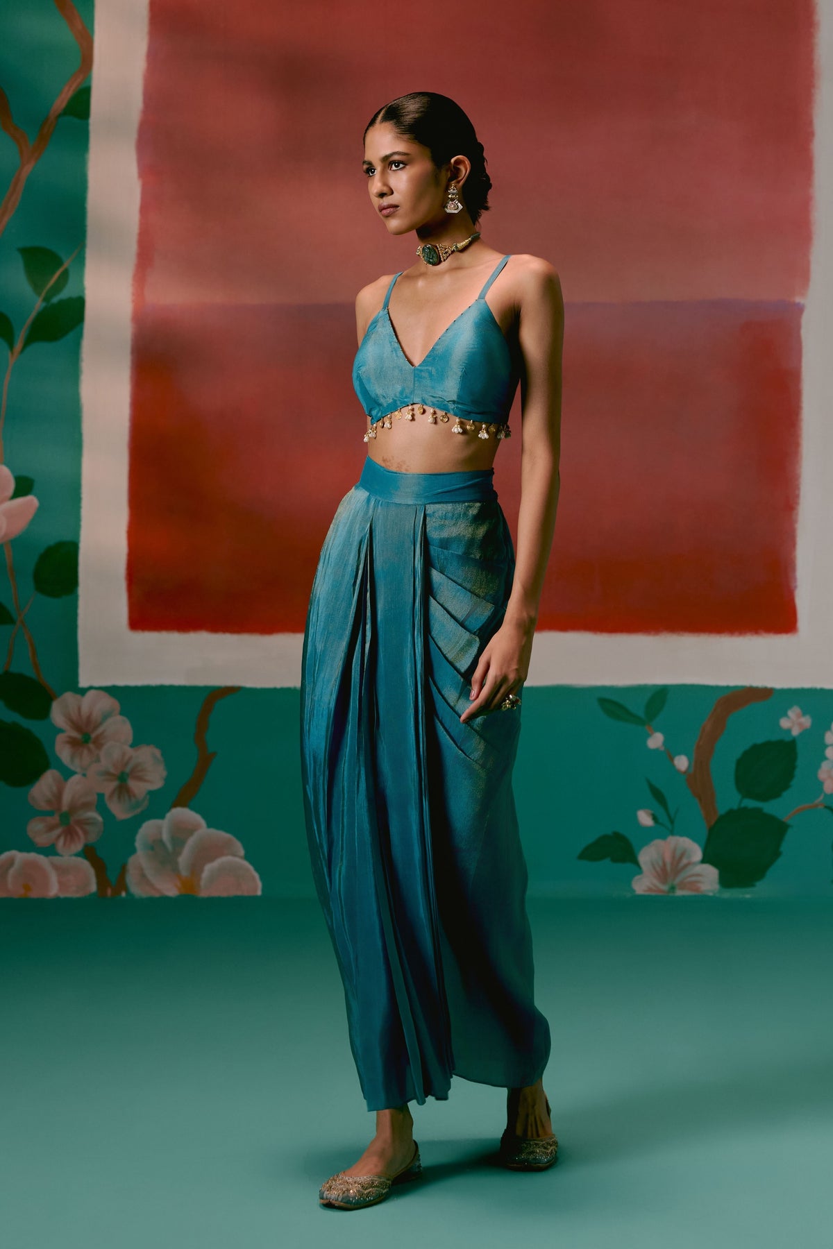 Teal Aztec Blazer Dhoti Set