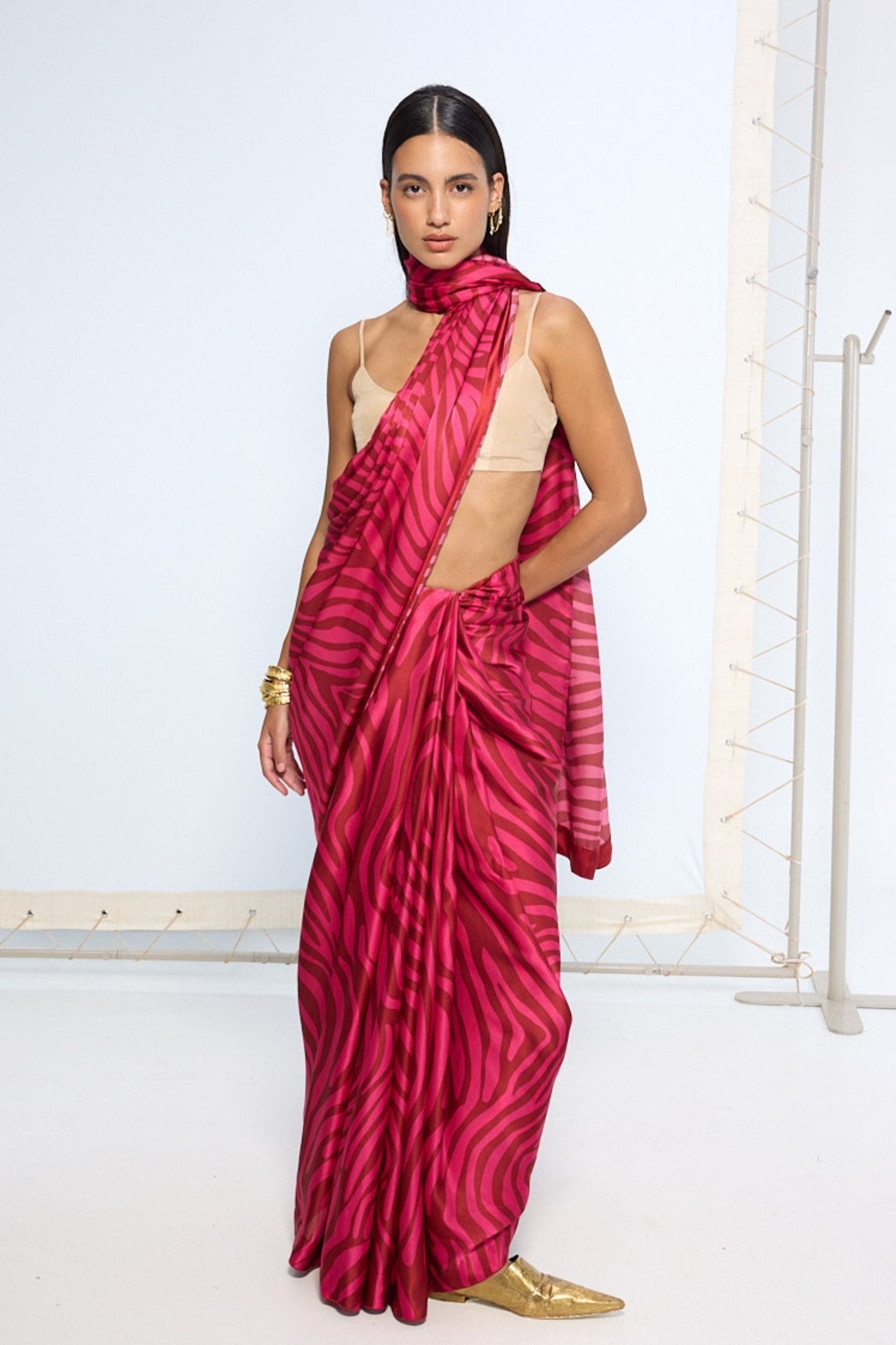 Pink Zebra Print Saree - Ekaya - Elahe