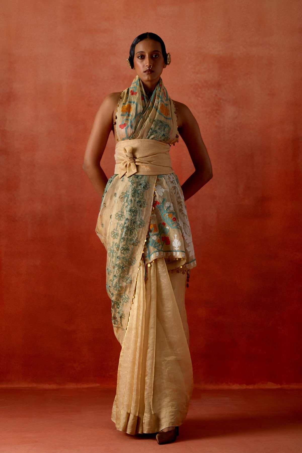 Gold Tissue Sari Set