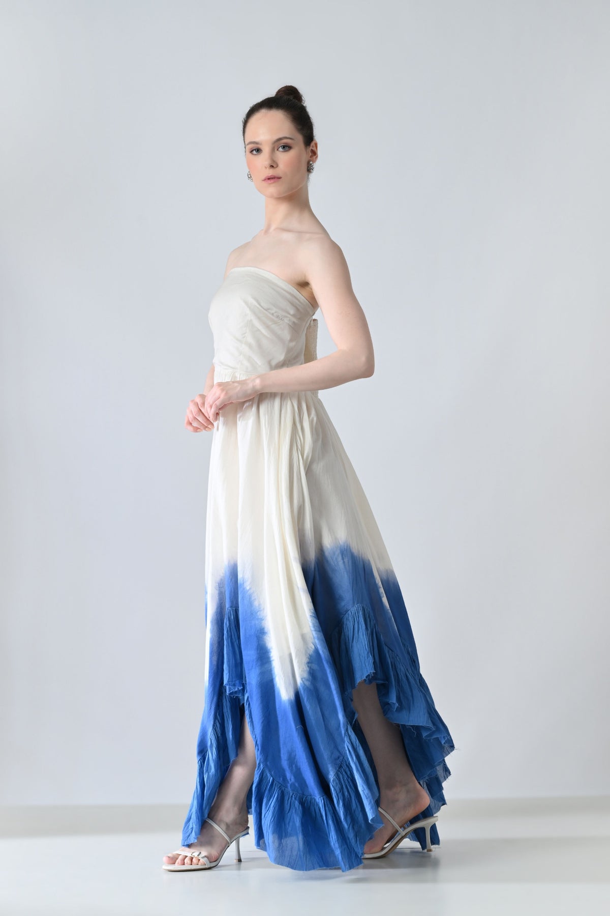 White & Blue Ombre Off Shoulder Dress