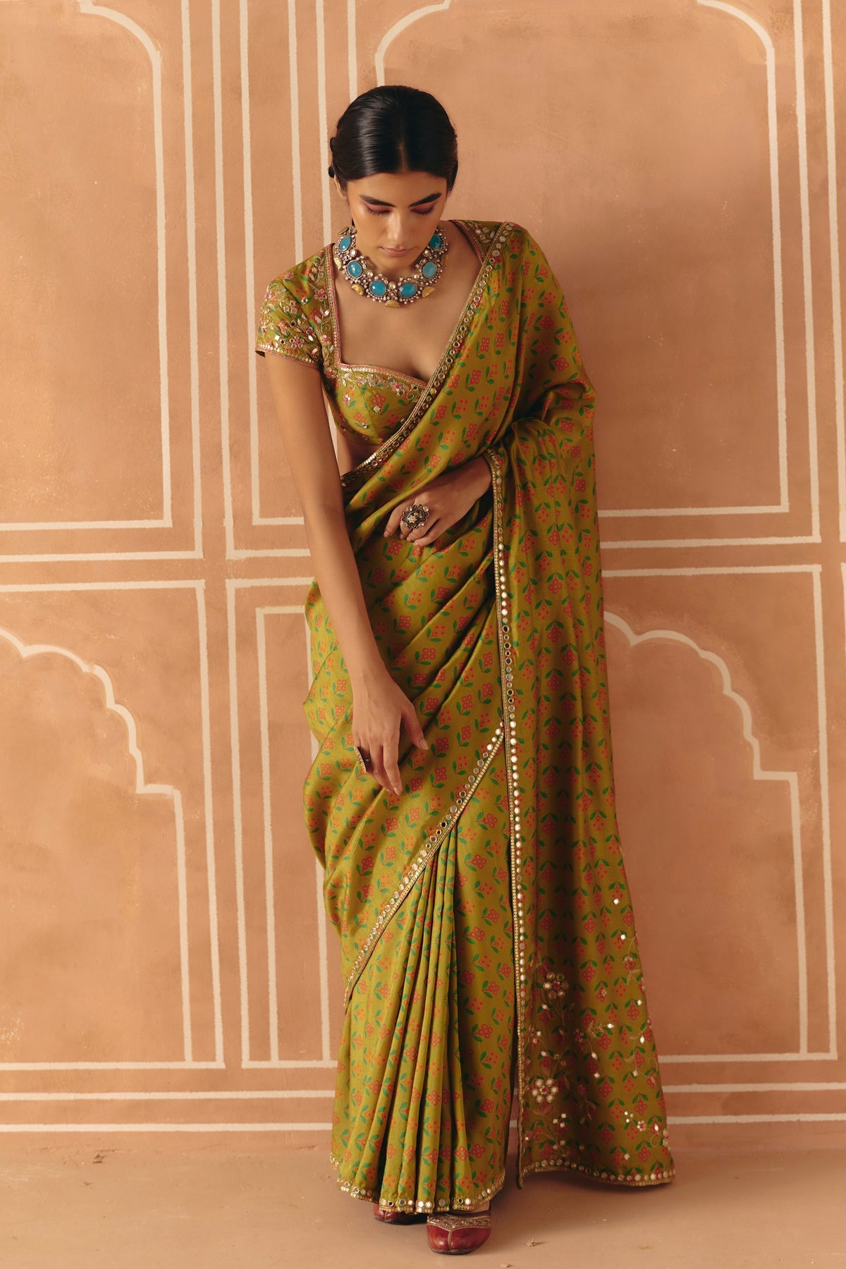 Parrot Green Saree Set